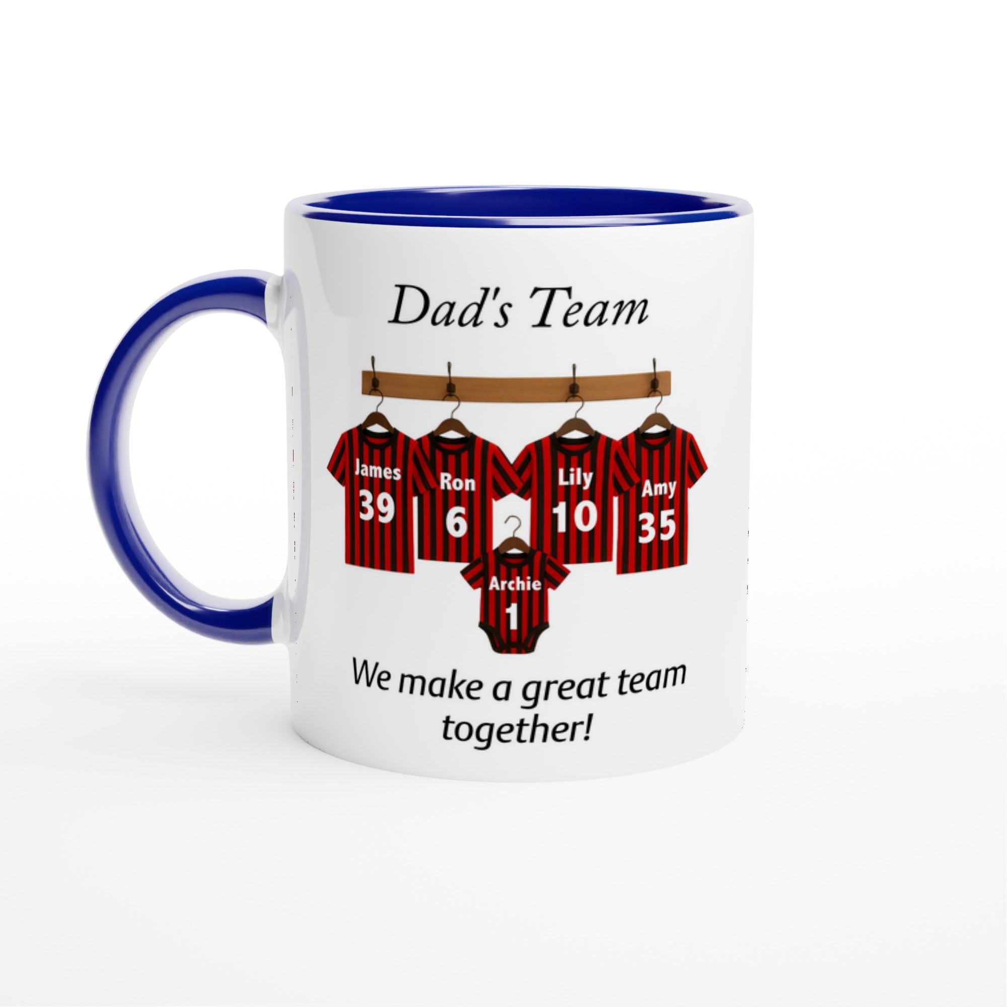 Personalized Dad Team Mug - Unique Football Fan Gift for Baby Announcement or Christmas Ceramic Blue
