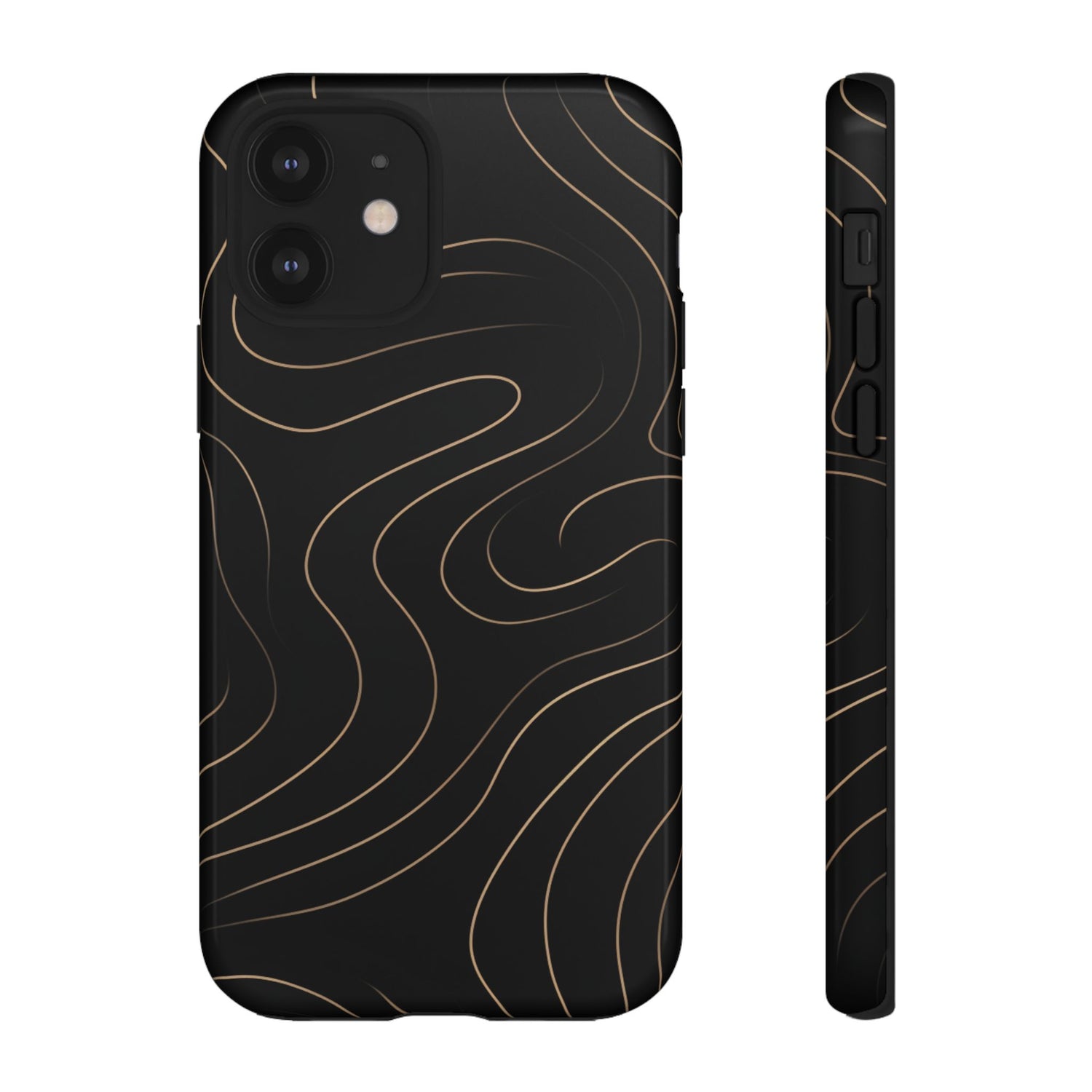 Noir Topograph - Black Minimalist Line Art Phone Case iPhone 12 Glossy