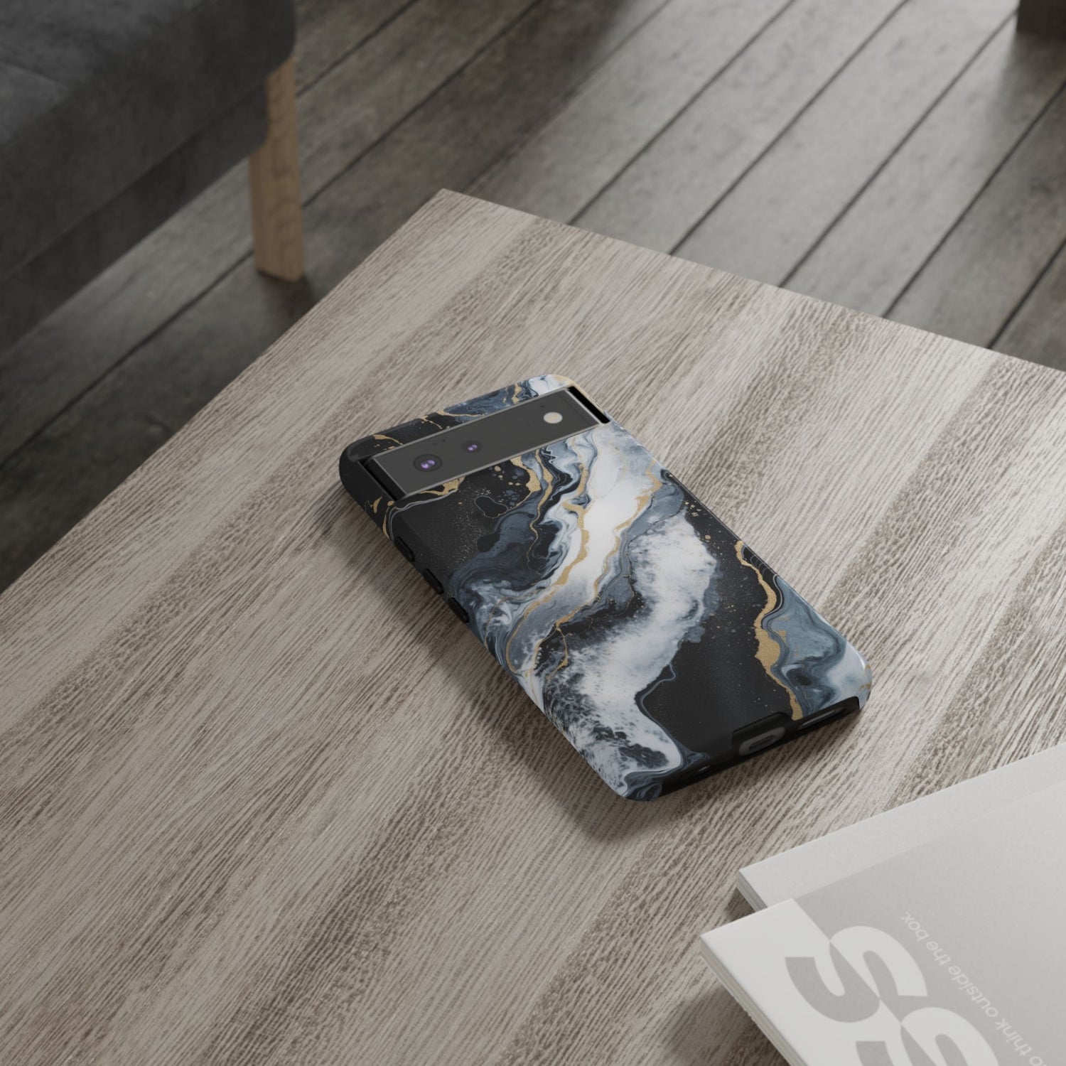 Celestial Marble Phone Case - Black & Gold Swirl Design
