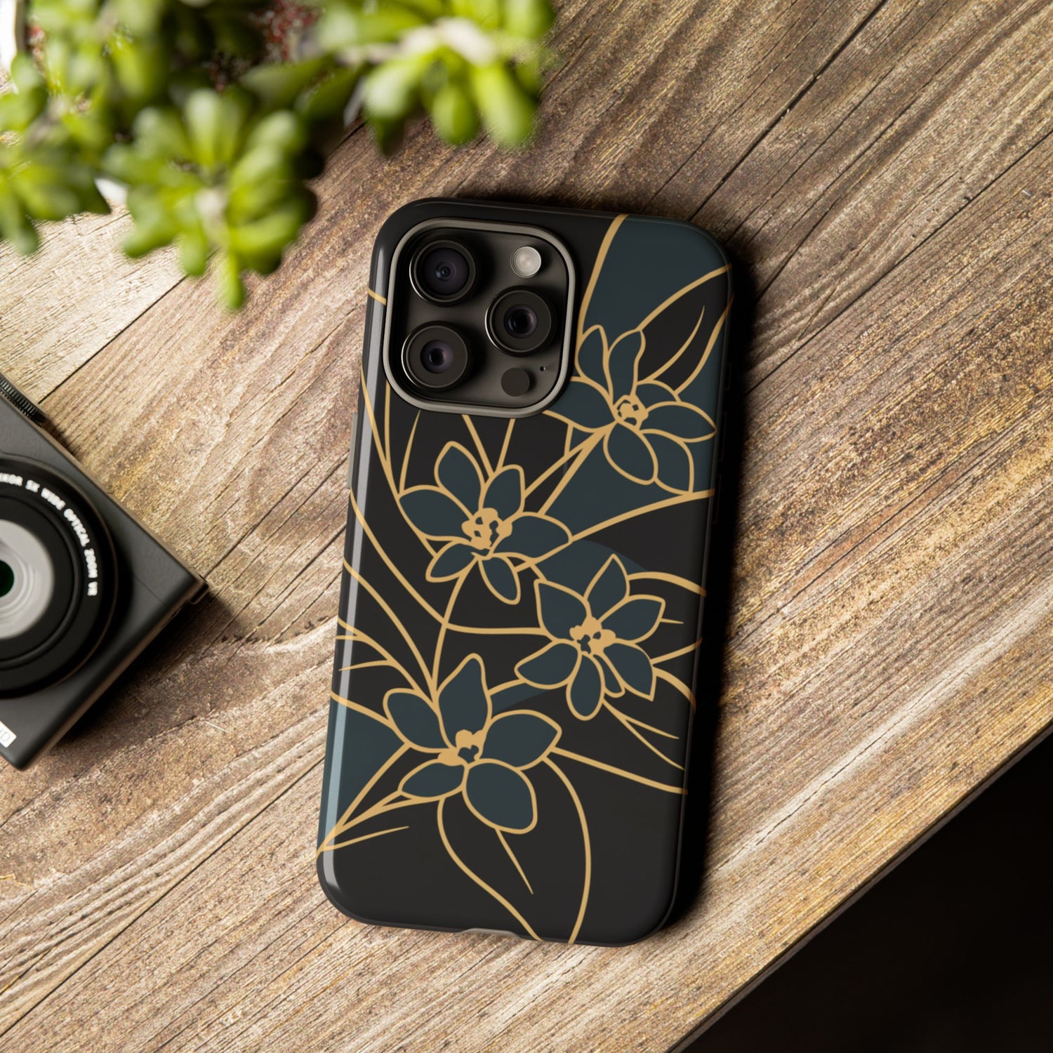 Golden Bloom - Elegant Floral Line Art Phone Case