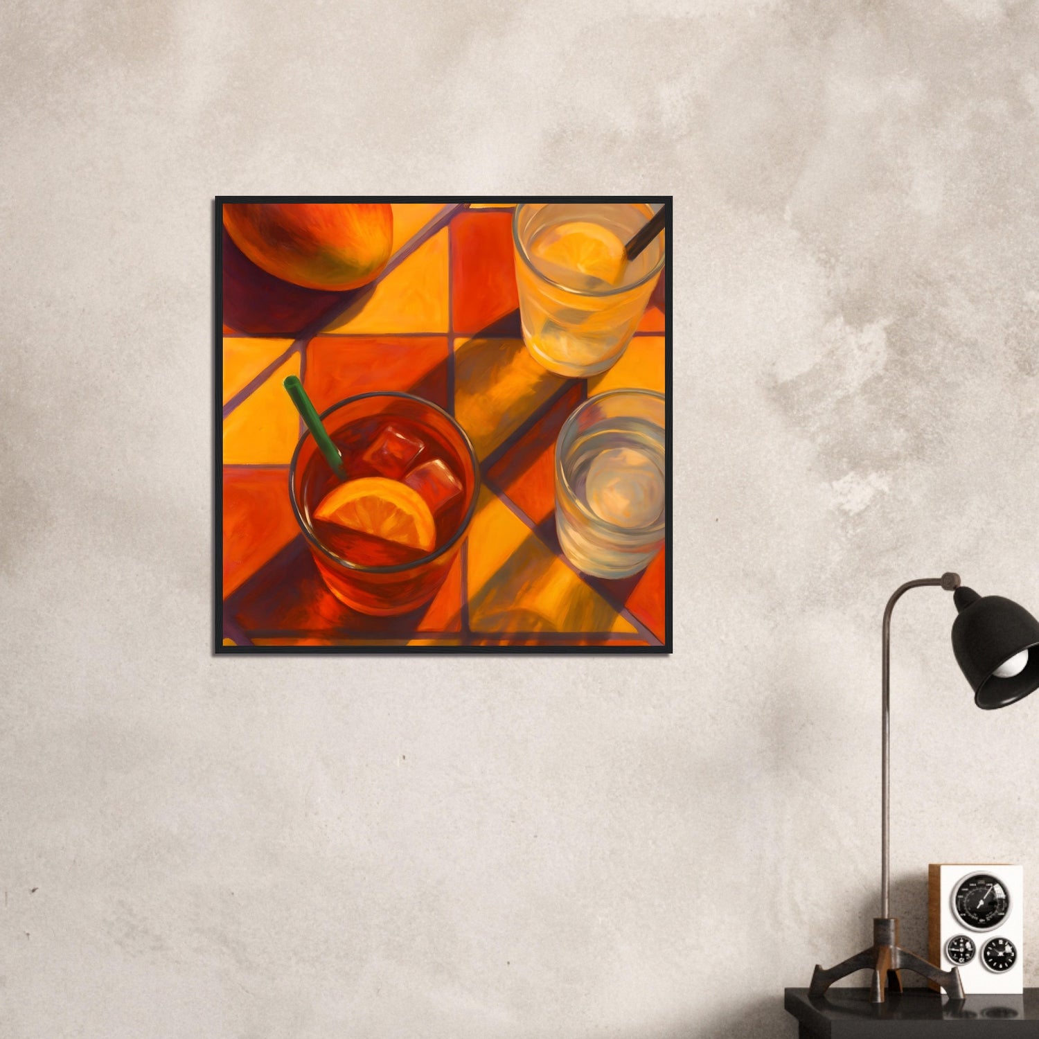 Vibrant Mango & Citrus Still Life Poster - Warm Tile Aesthetic Wall Art - Wooden Framed Poster