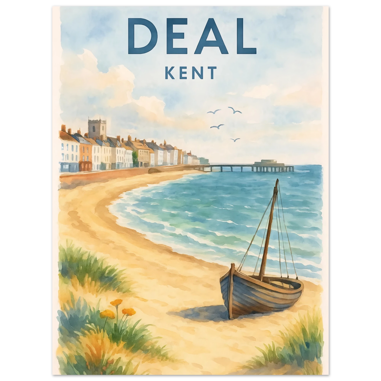 Kent Travel Poster: Watercolor Kentish Print, FSC Matte Paper 30x40 cm 12x16″
