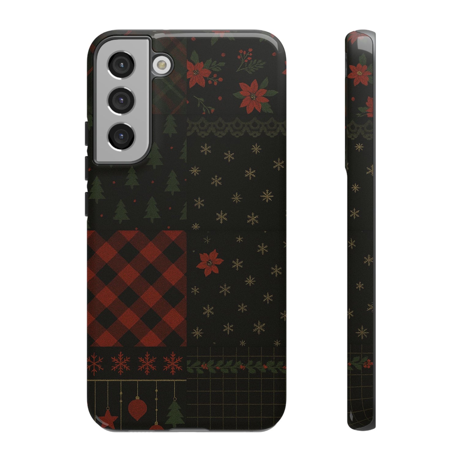 Black Festive Phone Case - Christmas Phone Cover - Tough Design Samsung Galaxy S22 Plus Glossy