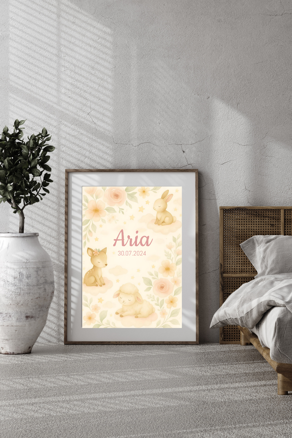 Personalised Woodland Baby Animal Nursery Print - Custom Name Poster