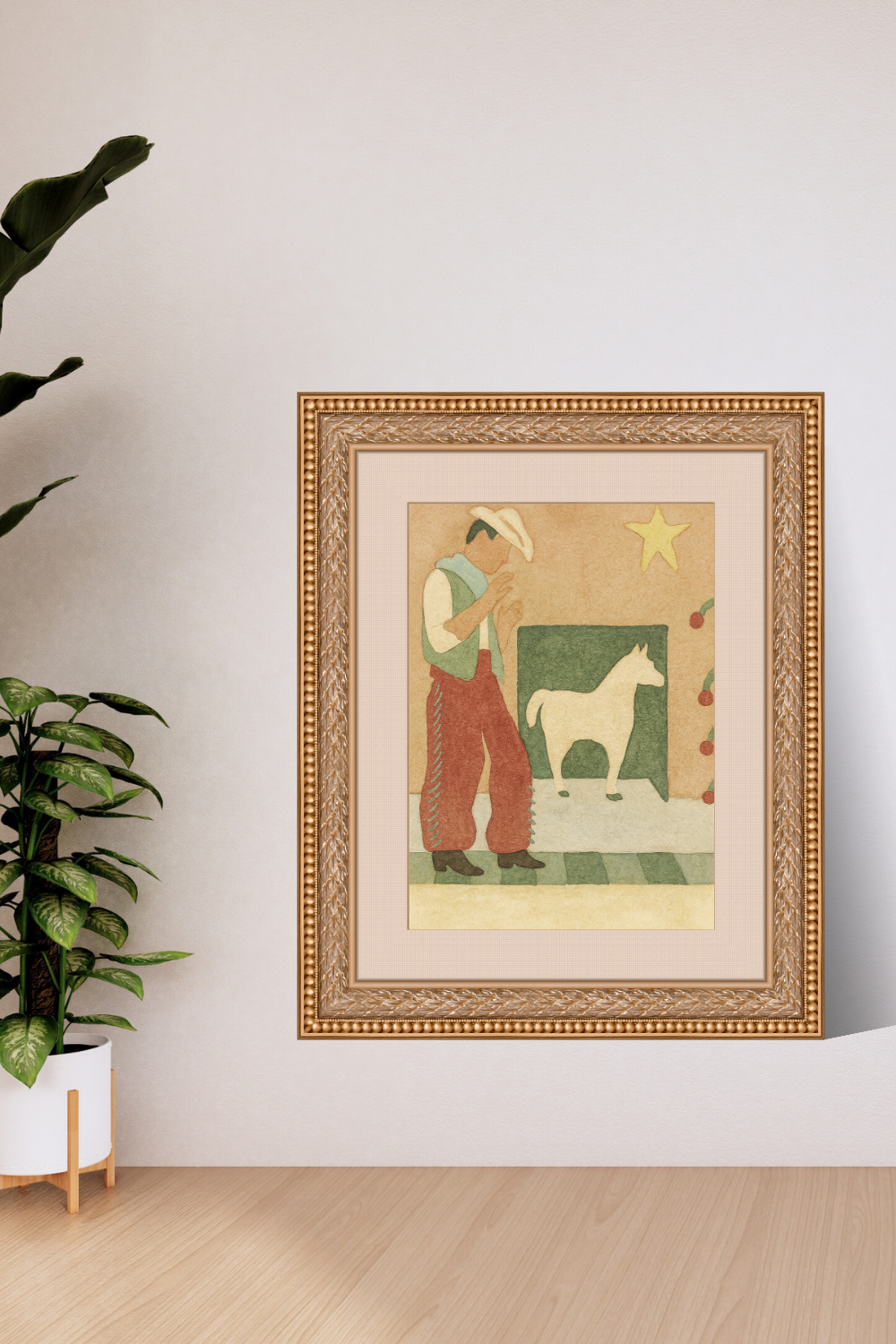 Desert Companion – Folk Art Cowboy and Horse Watercolor Poster