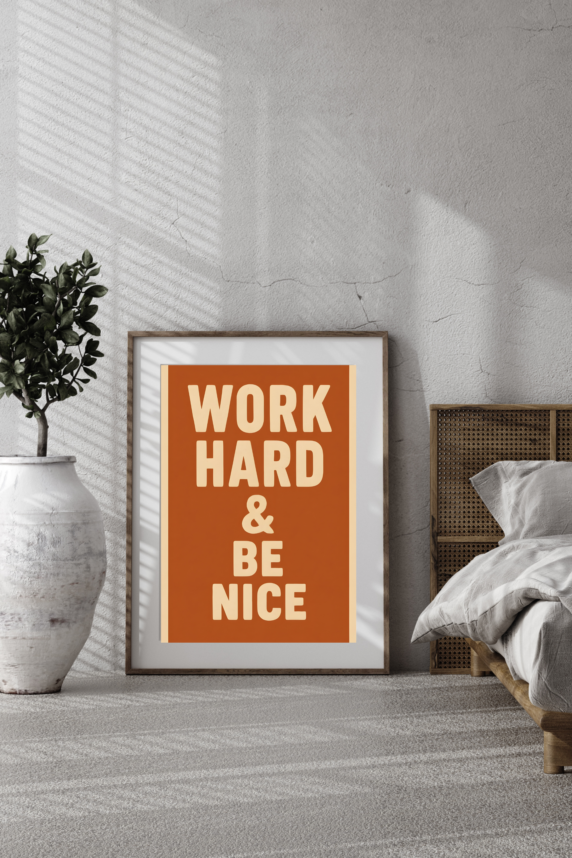 Work Hard Be Nice Poster - Watercolour Motivational Print | Office & Study Wall Art