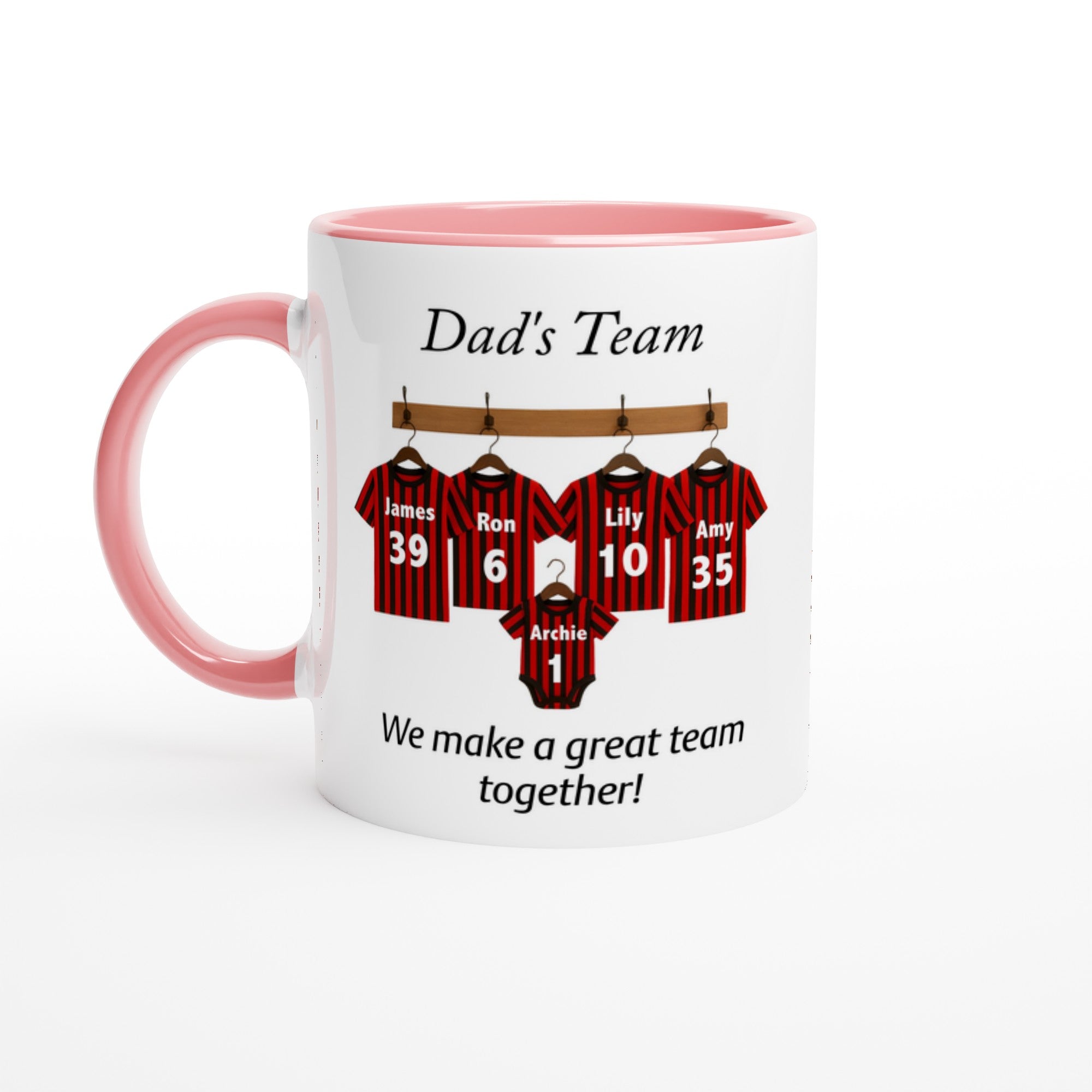 Personalized Dad Team Mug - Unique Football Fan Gift for Baby Announcement or Christmas Ceramic Pink