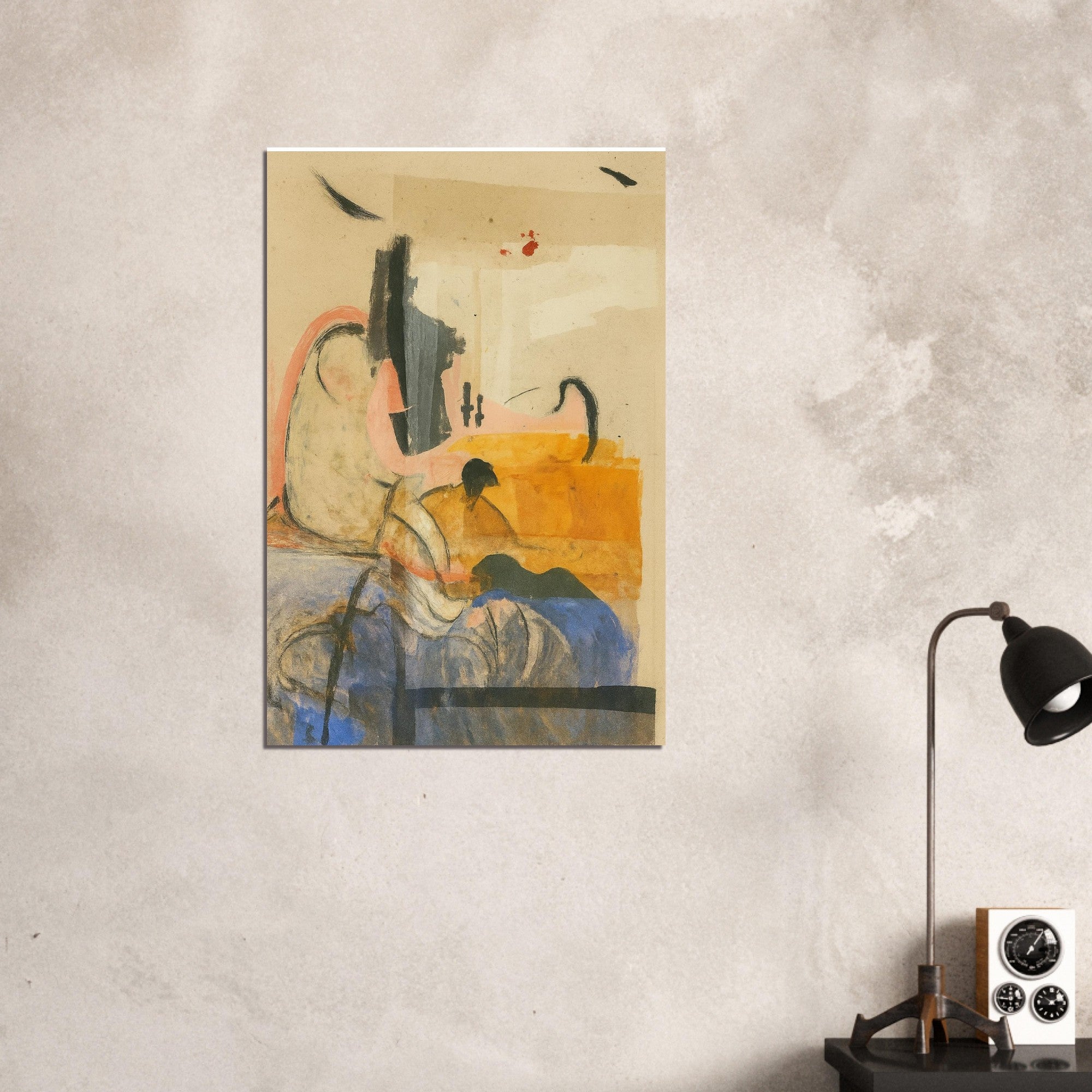 Echoes in Ochre: Modern Abstract Watercolor Poster (A3 Size | Vertical | Textured Art Print) 60x90 cm 24x36″