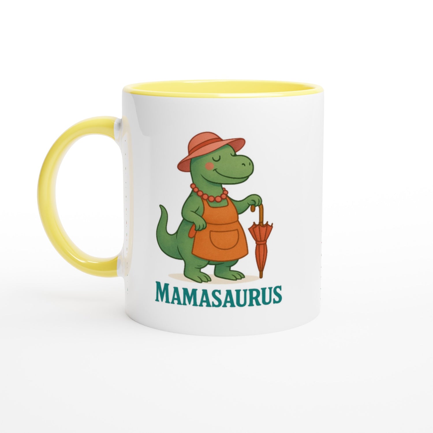 Mamasaurus Mug - Cute Dinosaur Coffee Cup - Perfect Gift for Moms Ceramic Yellow