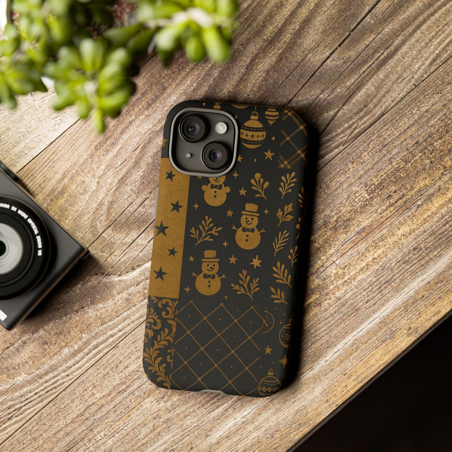 Black Festive Phone Case | Christmas Gift | Holiday Decor | Snowman Design | Tough Cases | Winter Celebration