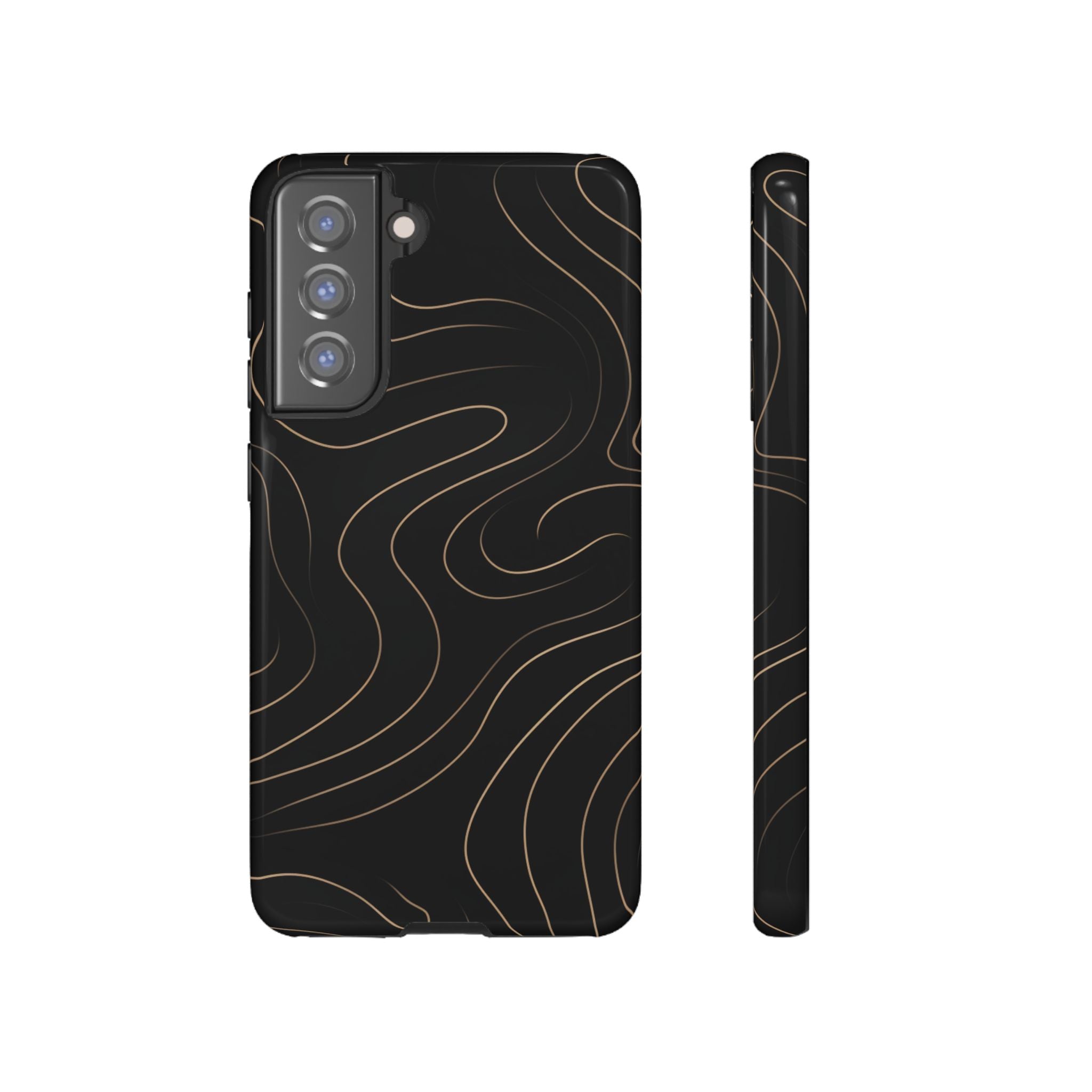 Noir Topograph - Black Minimalist Line Art Phone Case Samsung Galaxy S21 FE Glossy
