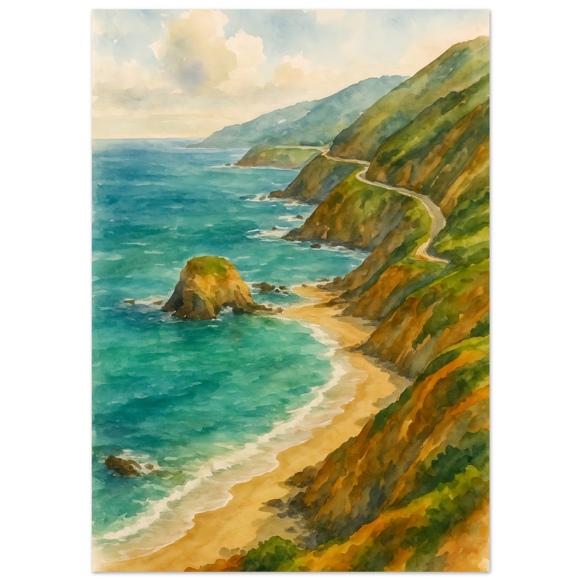 Big Sur Coast Watercolor Print: California Coastal Wall Art (A1-A4 Sizes)