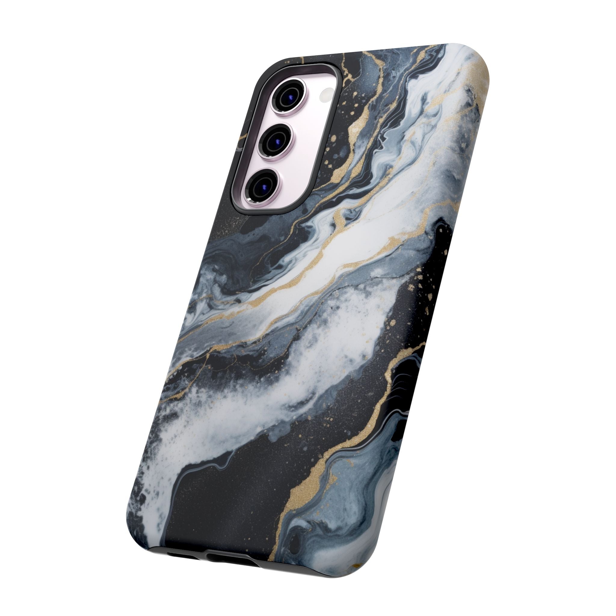 Celestial Marble Phone Case - Black & Gold Swirl Design