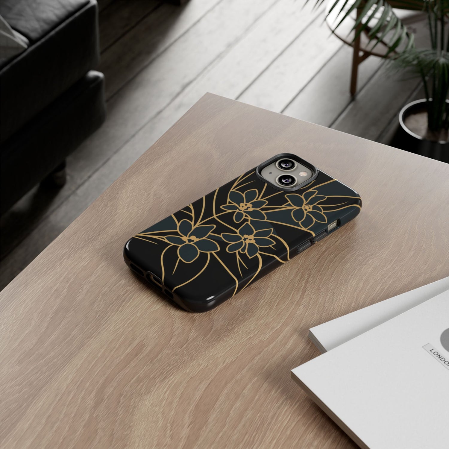 Golden Bloom - Elegant Floral Line Art Phone Case