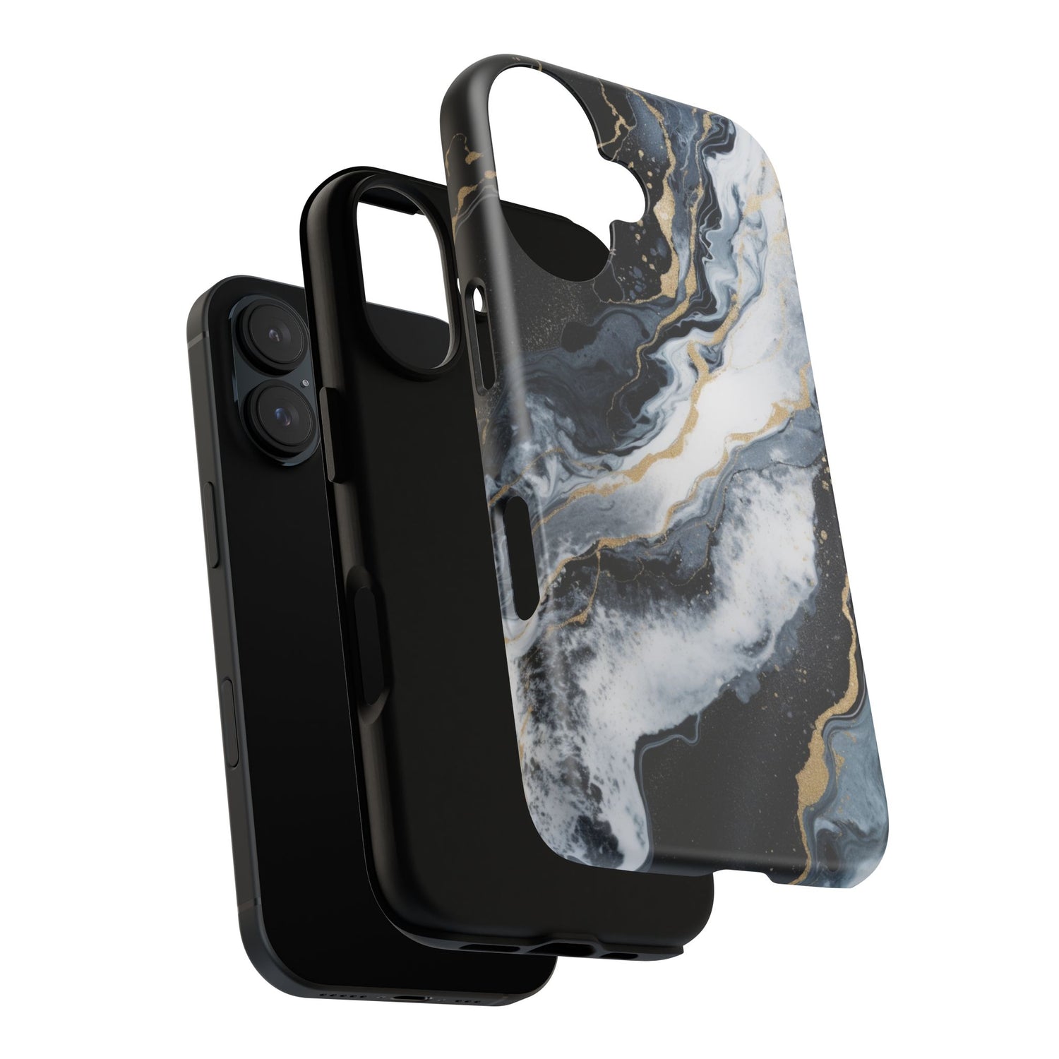 Celestial Marble Phone Case - Black & Gold Swirl Design
