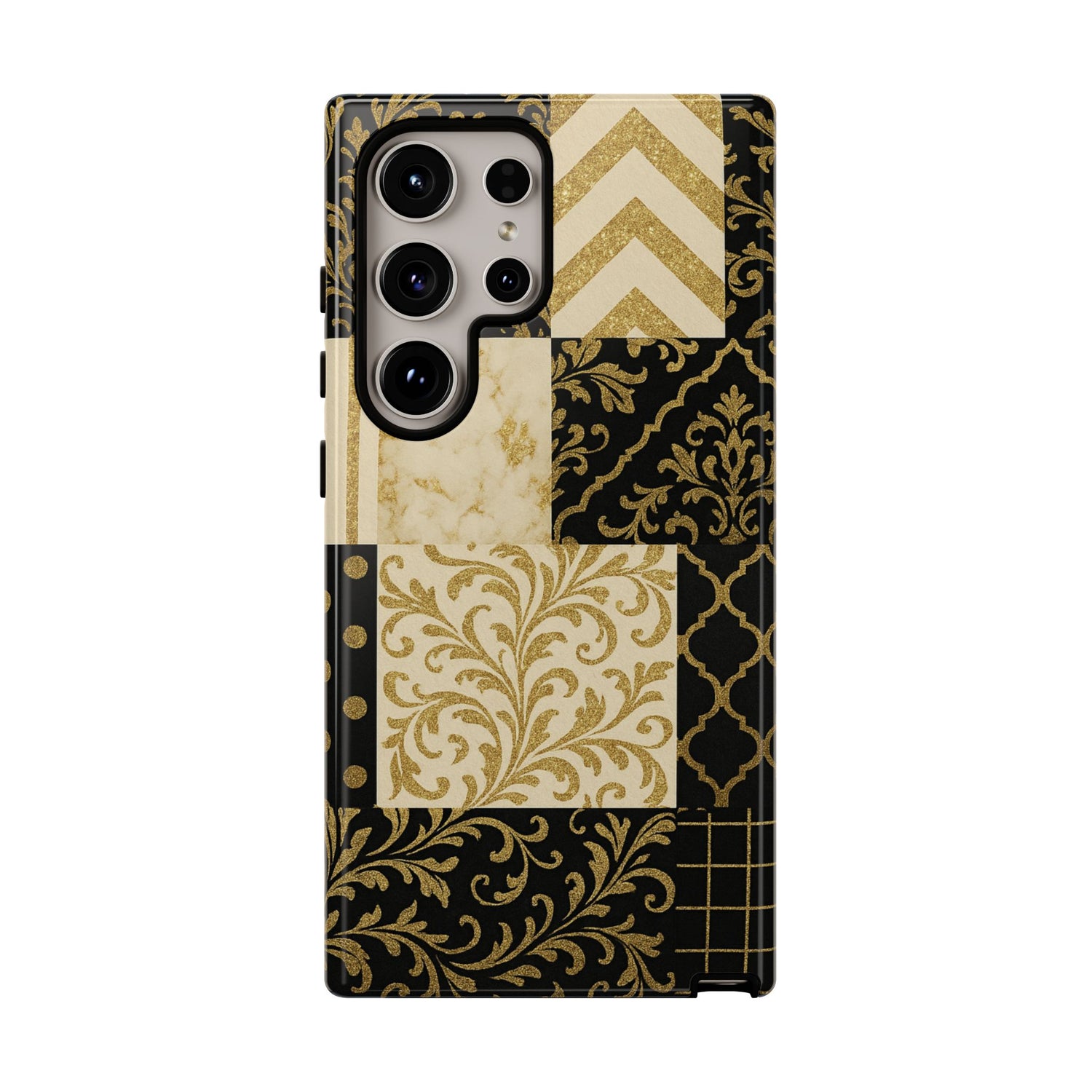 Phone Case, Luxury Black and Gold Festive Design for Christmas Gift, Holiday Decor, Tough Cases, Winter Celebration, Elegant iPhone Cover Samsung Galaxy S24 Ultra Glossy