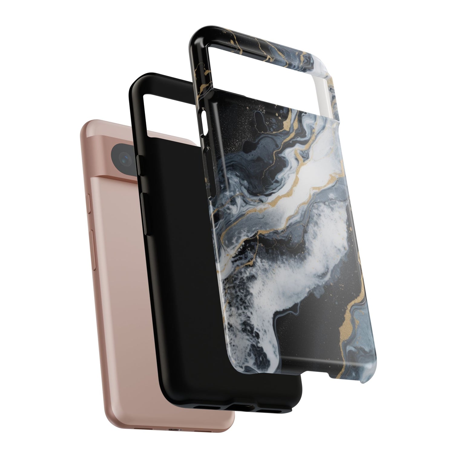 Celestial Marble Phone Case - Black & Gold Swirl Design