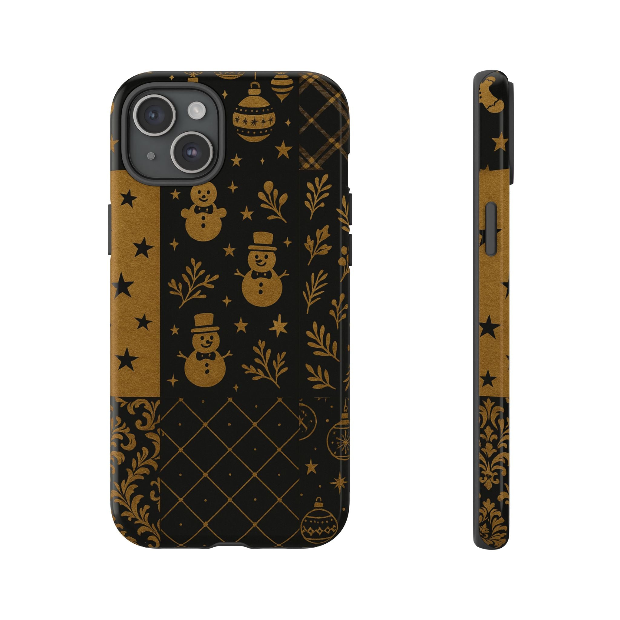 Black Festive Phone Case | Christmas Gift | Holiday Decor | Snowman Design | Tough Cases | Winter Celebration iPhone 15 Plus Glossy