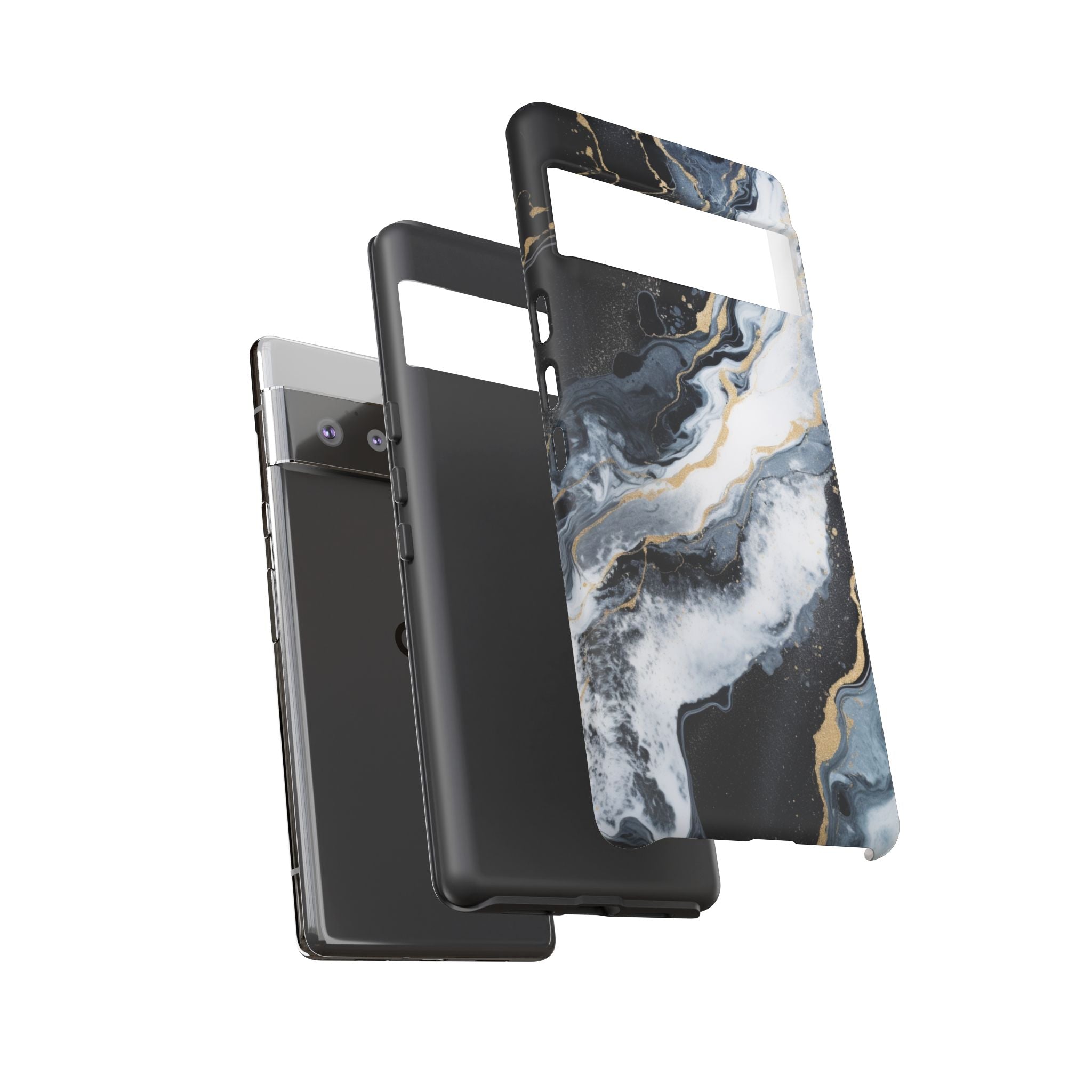 Celestial Marble Phone Case - Black & Gold Swirl Design
