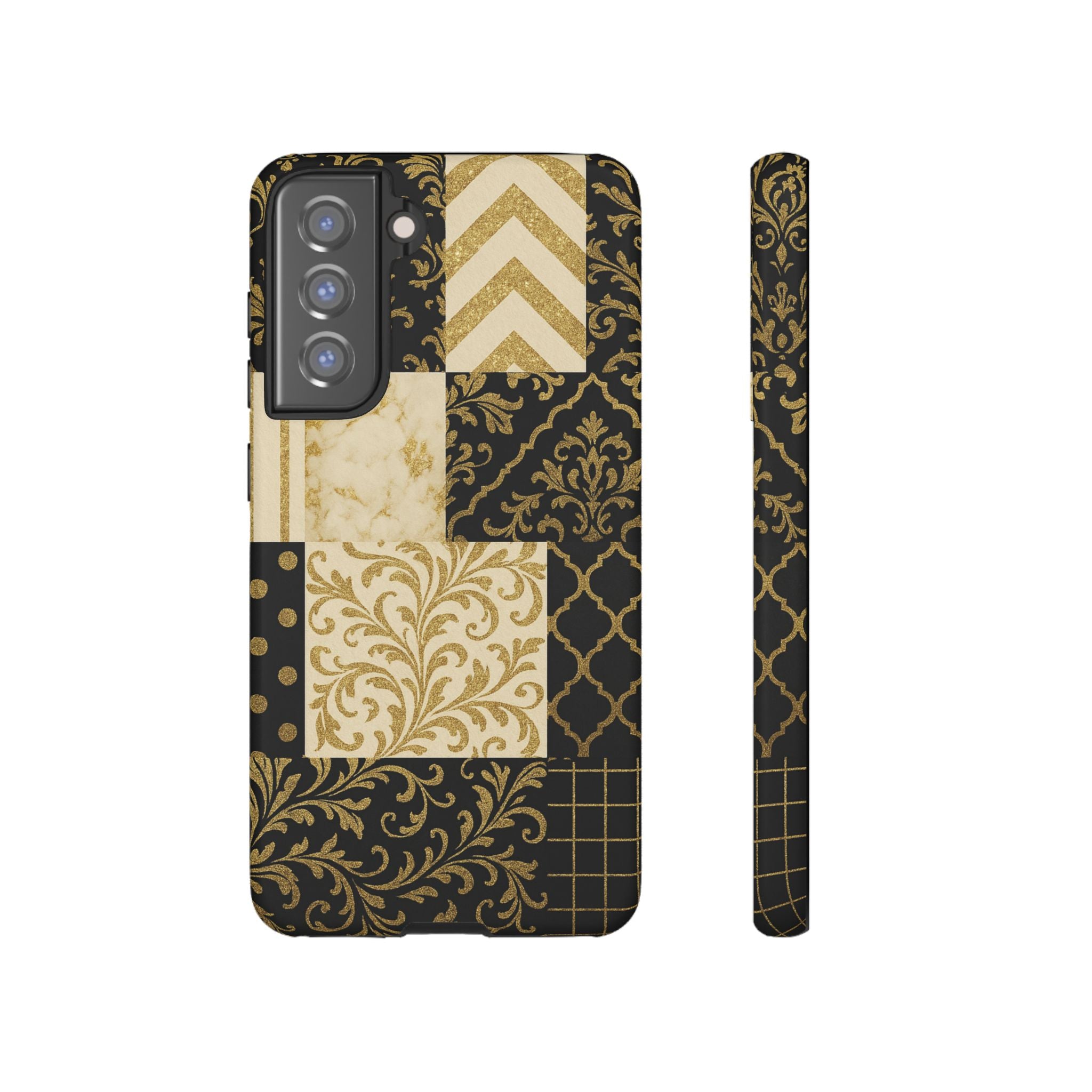 Phone Case, Luxury Black and Gold Festive Design for Christmas Gift, Holiday Decor, Tough Cases, Winter Celebration, Elegant iPhone Cover Samsung Galaxy S21 FE Matte