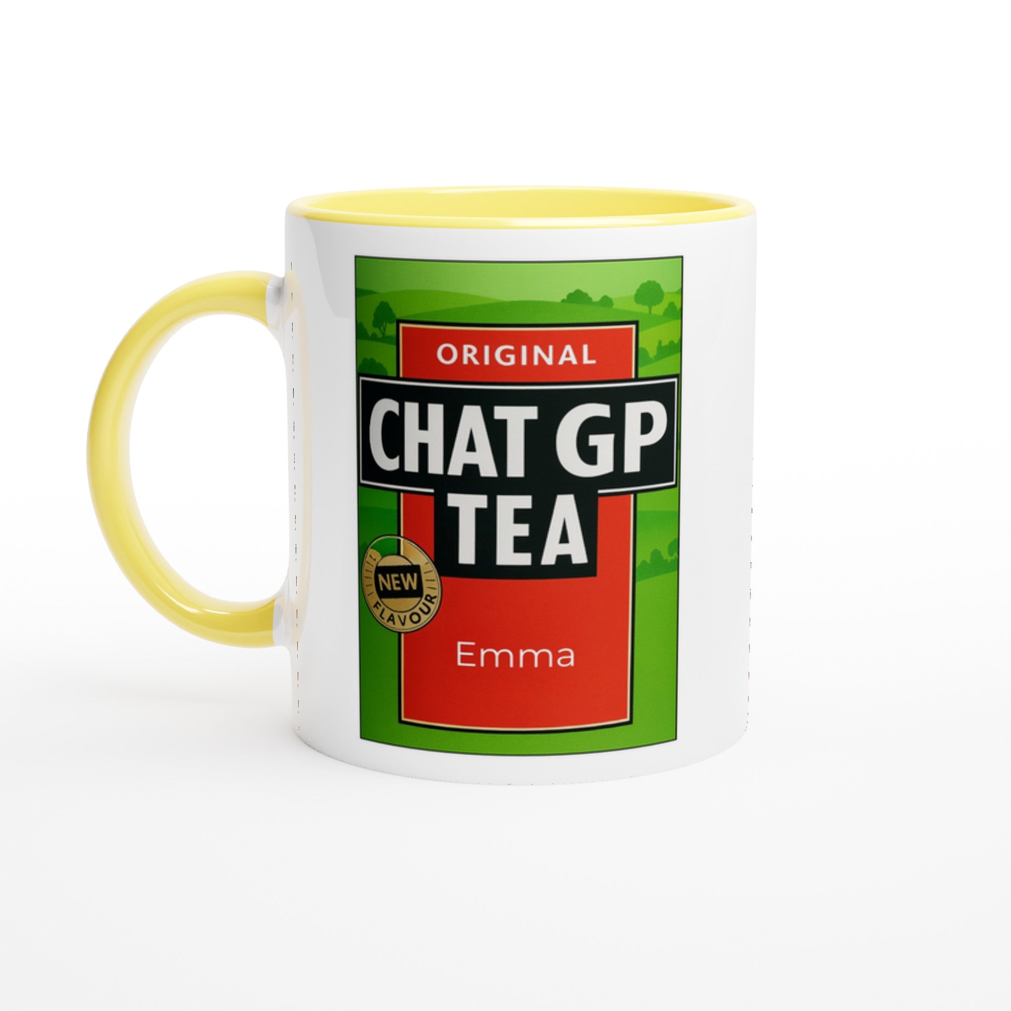Chat GP Tea – Humorous AI-Inspired Ceramic Mug for Tea Lovers - Personalized Ceramic Yellow