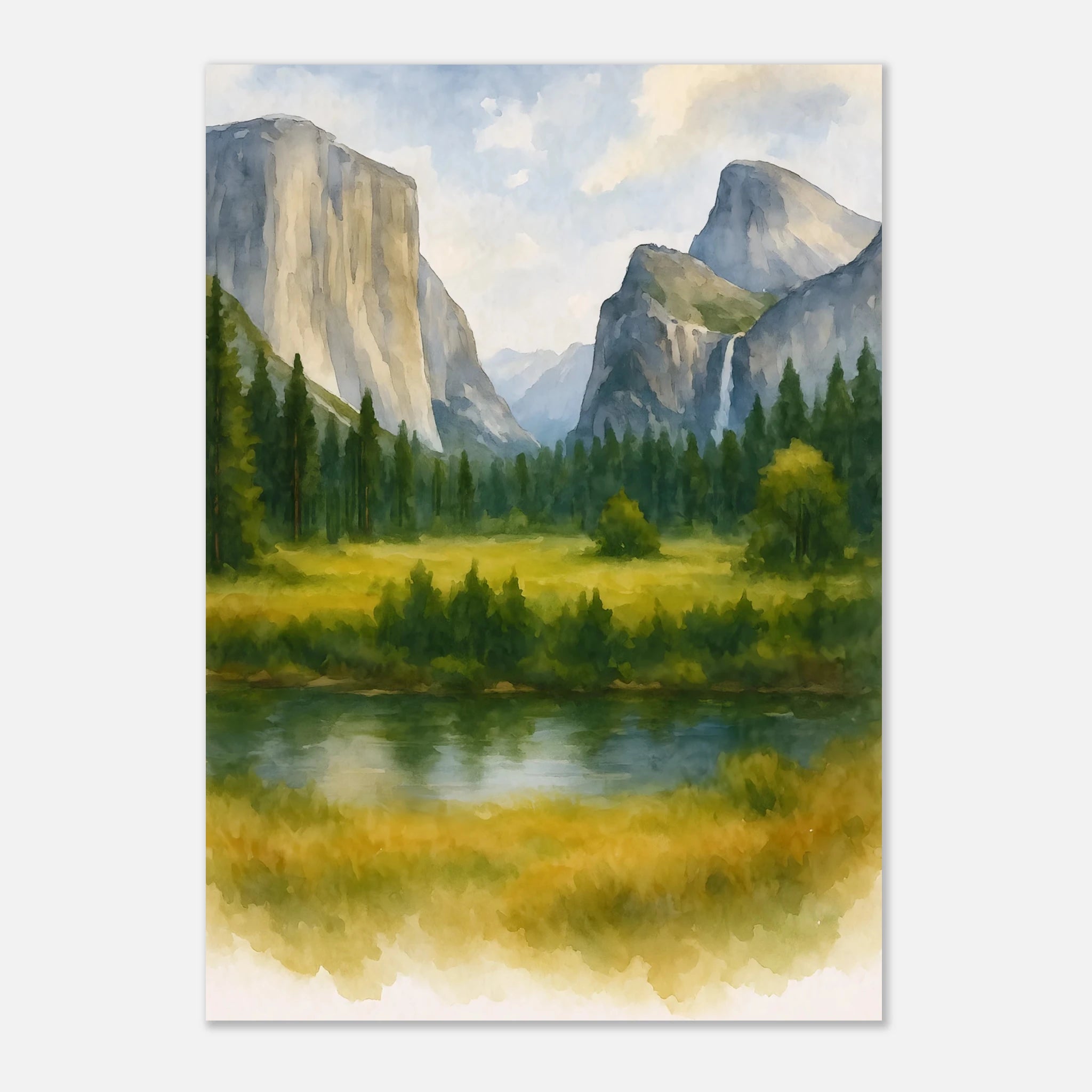 Yosemite Valley California Watercolour Print – Unframed Travel Wall Art, Home Decor A3 (29.7 x 42 cm)