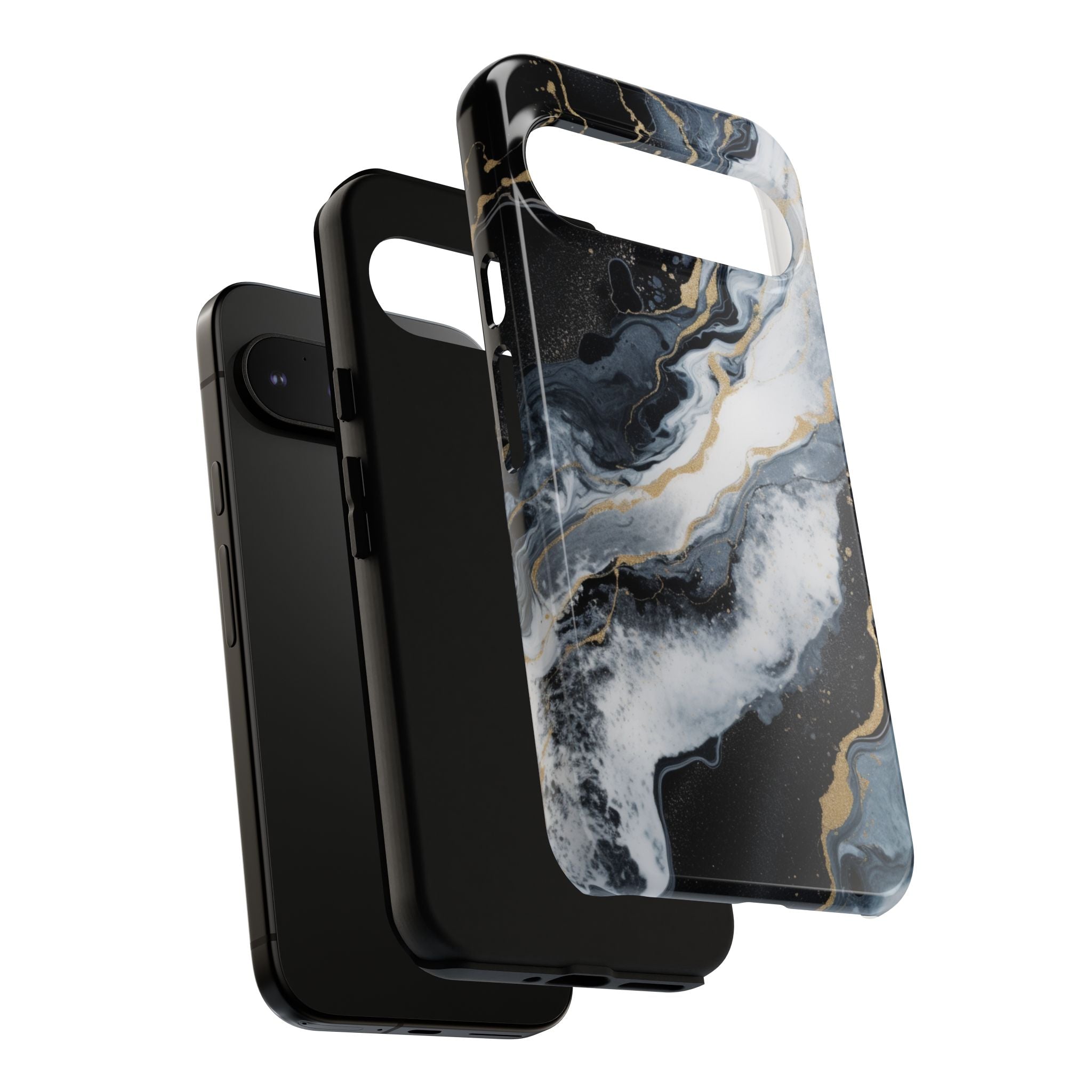 Celestial Marble Phone Case - Black & Gold Swirl Design