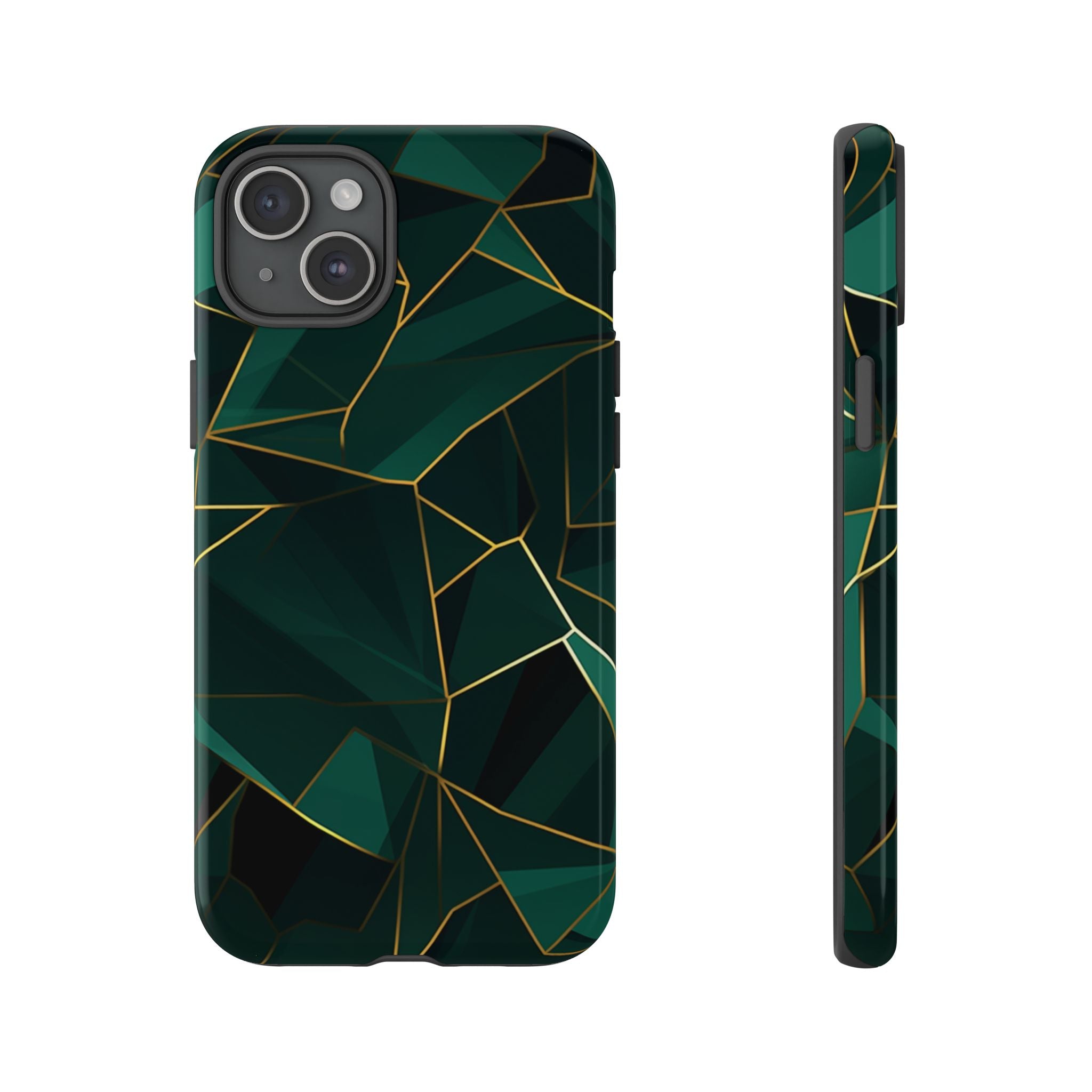 Emerald Veil - Geometric Luxe Phone Case iPhone 15 Plus Glossy