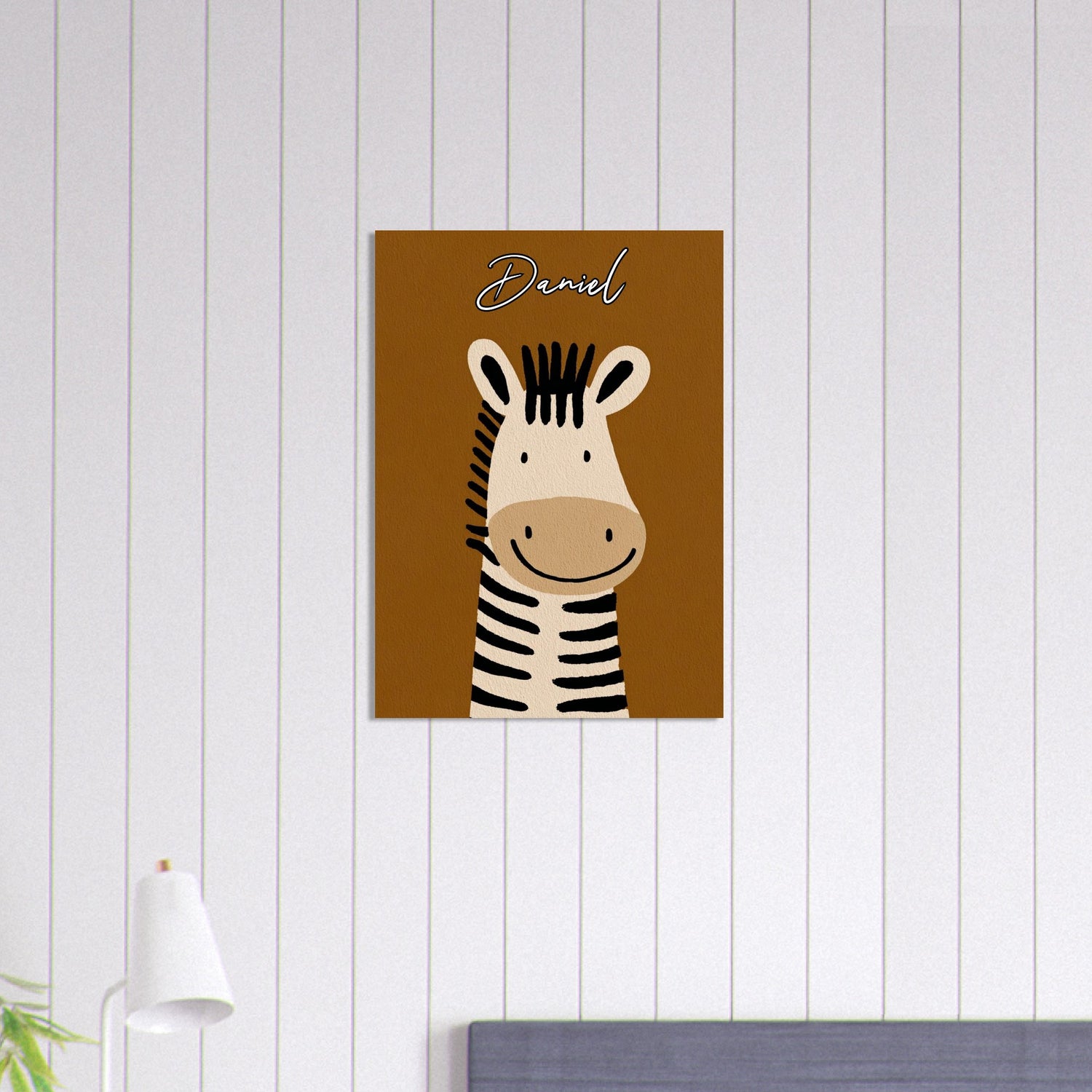 Personalized Cute Zebra Nursery Poster - Wild Animal Wall Art - Custom Kids Print 50x70 cm 20x28″