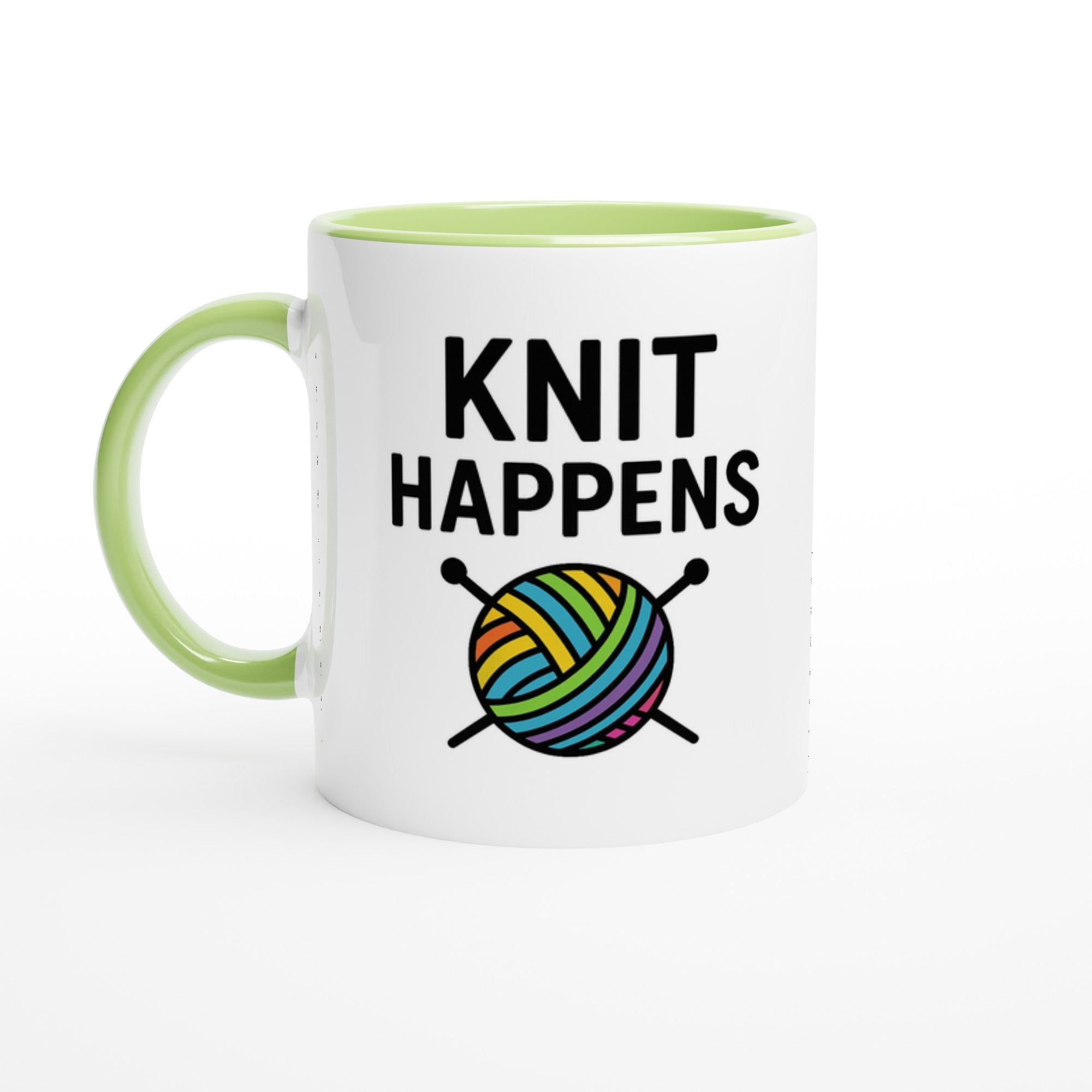 Knit Happens Mug - Perfect Gift for Knitters - Ceramic Coffee Cup for Hobby Lovers Ceramic Green