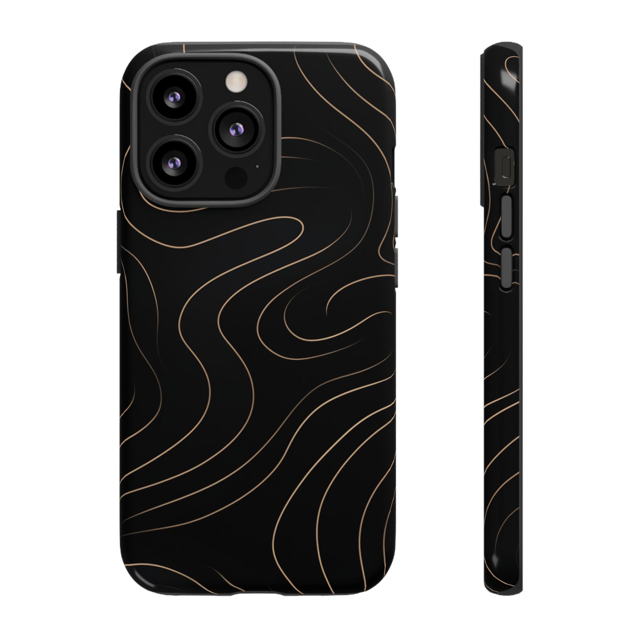 Noir Topograph - Black Minimalist Line Art Phone Case iPhone 13 Pro Glossy