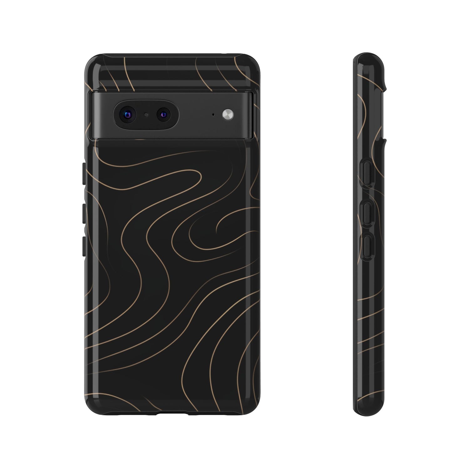 Noir Topograph - Black Minimalist Line Art Phone Case Google Pixel 7 Glossy