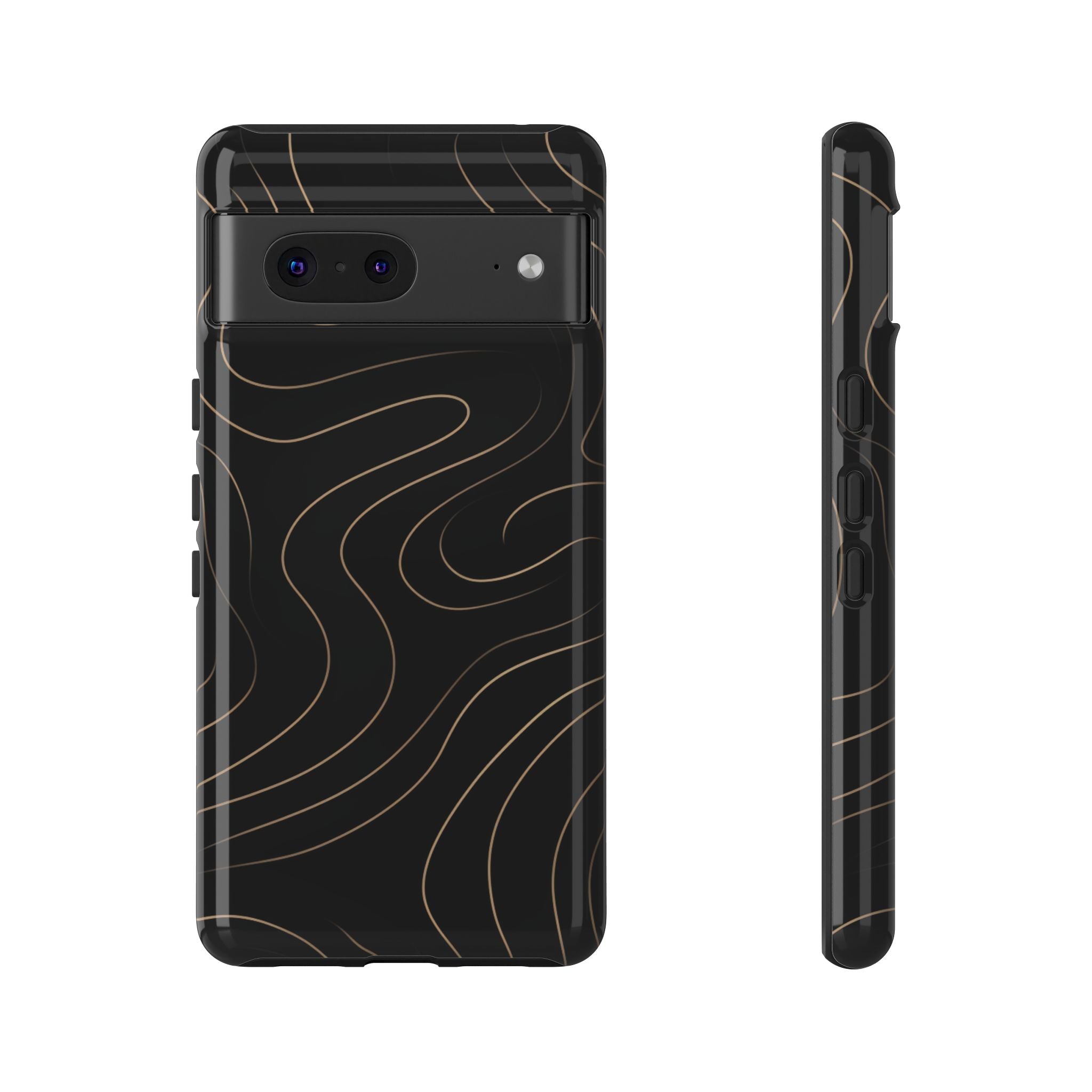Noir Topograph - Black Minimalist Line Art Phone Case Google Pixel 7 Glossy