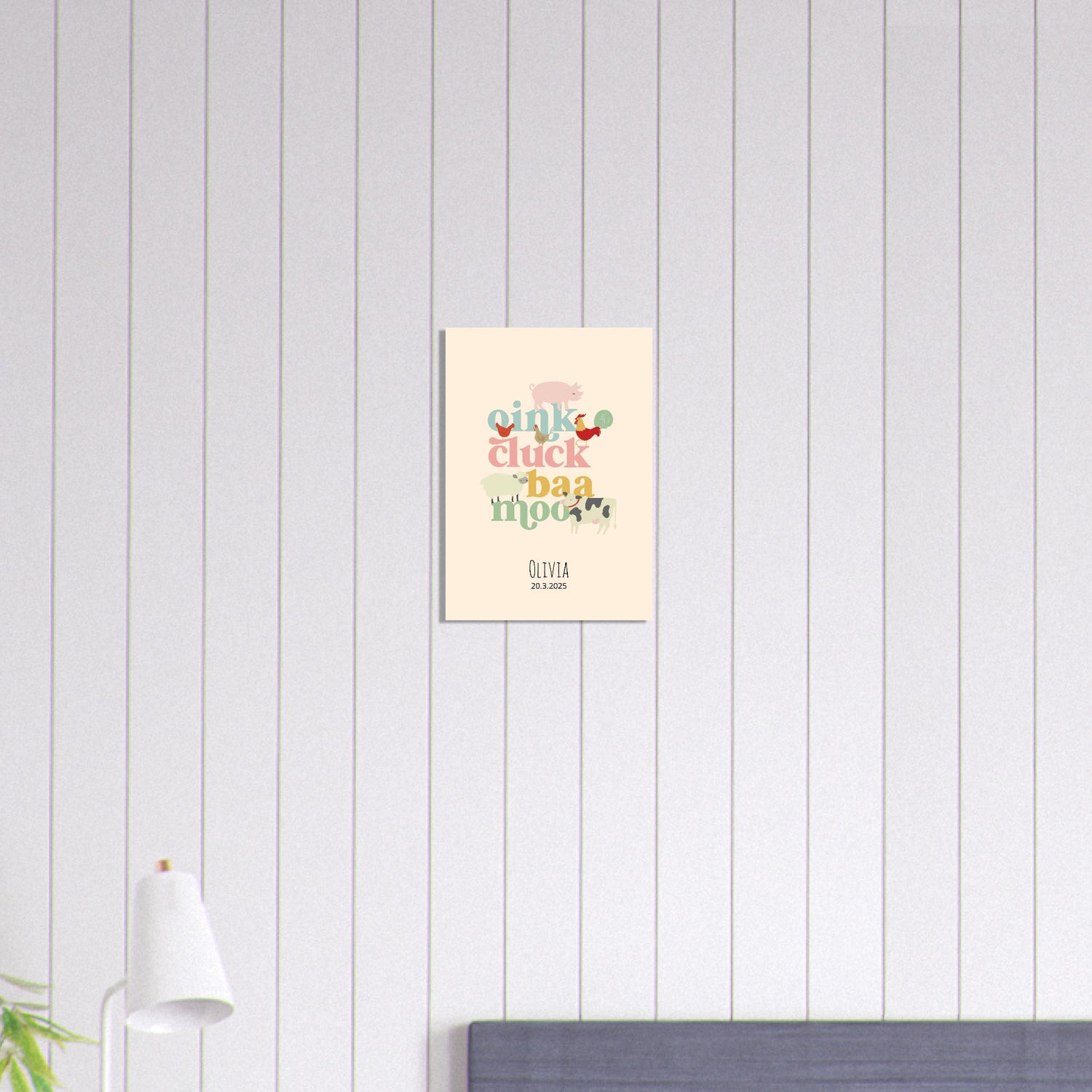 Oink Cluck Baa Moo Personalized Farm Print - Cute Nursery Wall Art Poster A3 (29.7 x 42 cm)