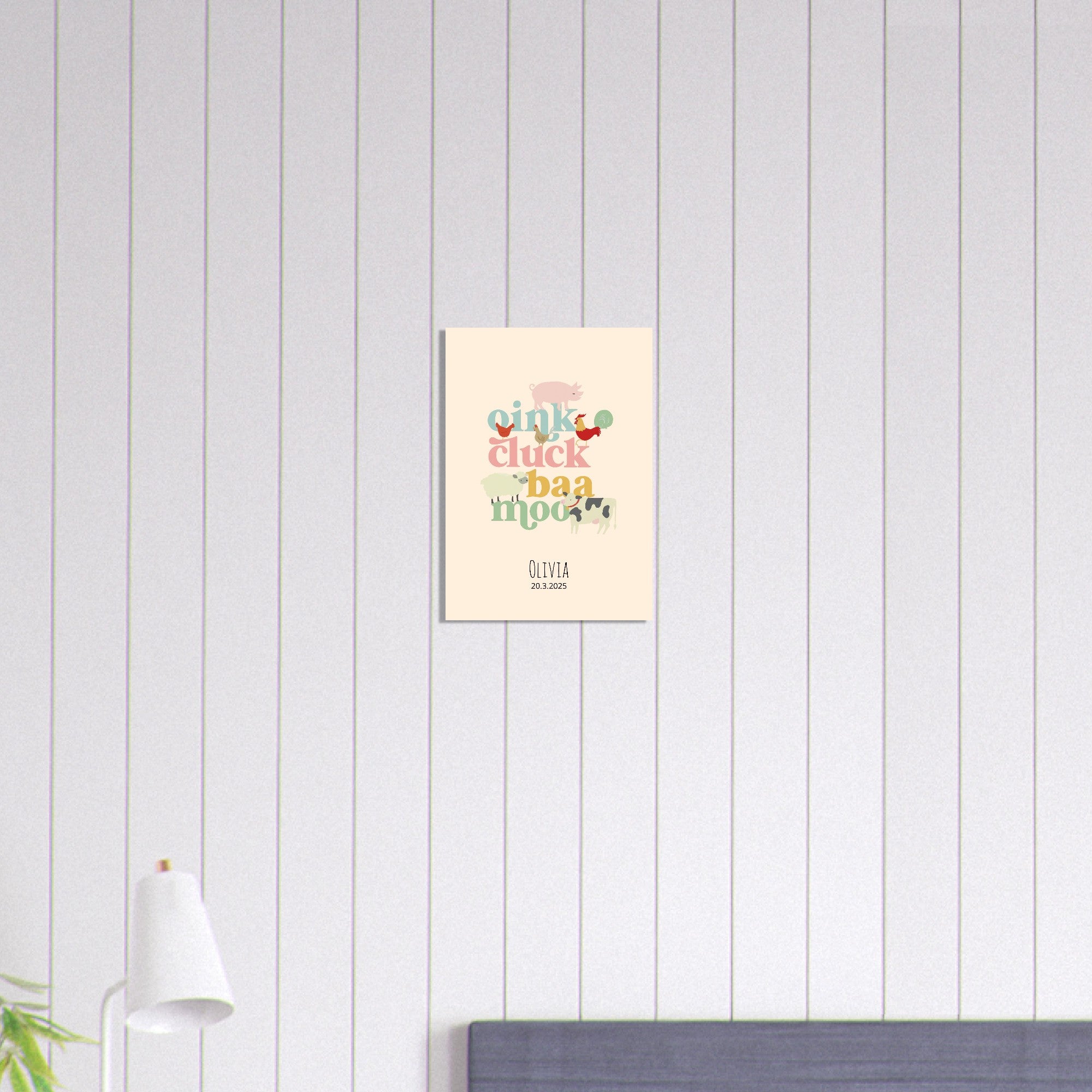 Oink Cluck Baa Moo Personalized Farm Print - Cute Nursery Wall Art Poster A3 (29.7 x 42 cm)