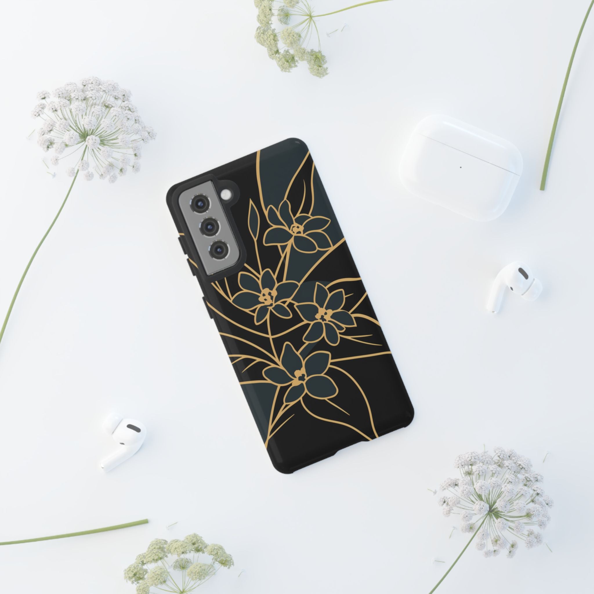 Golden Bloom - Elegant Floral Line Art Phone Case