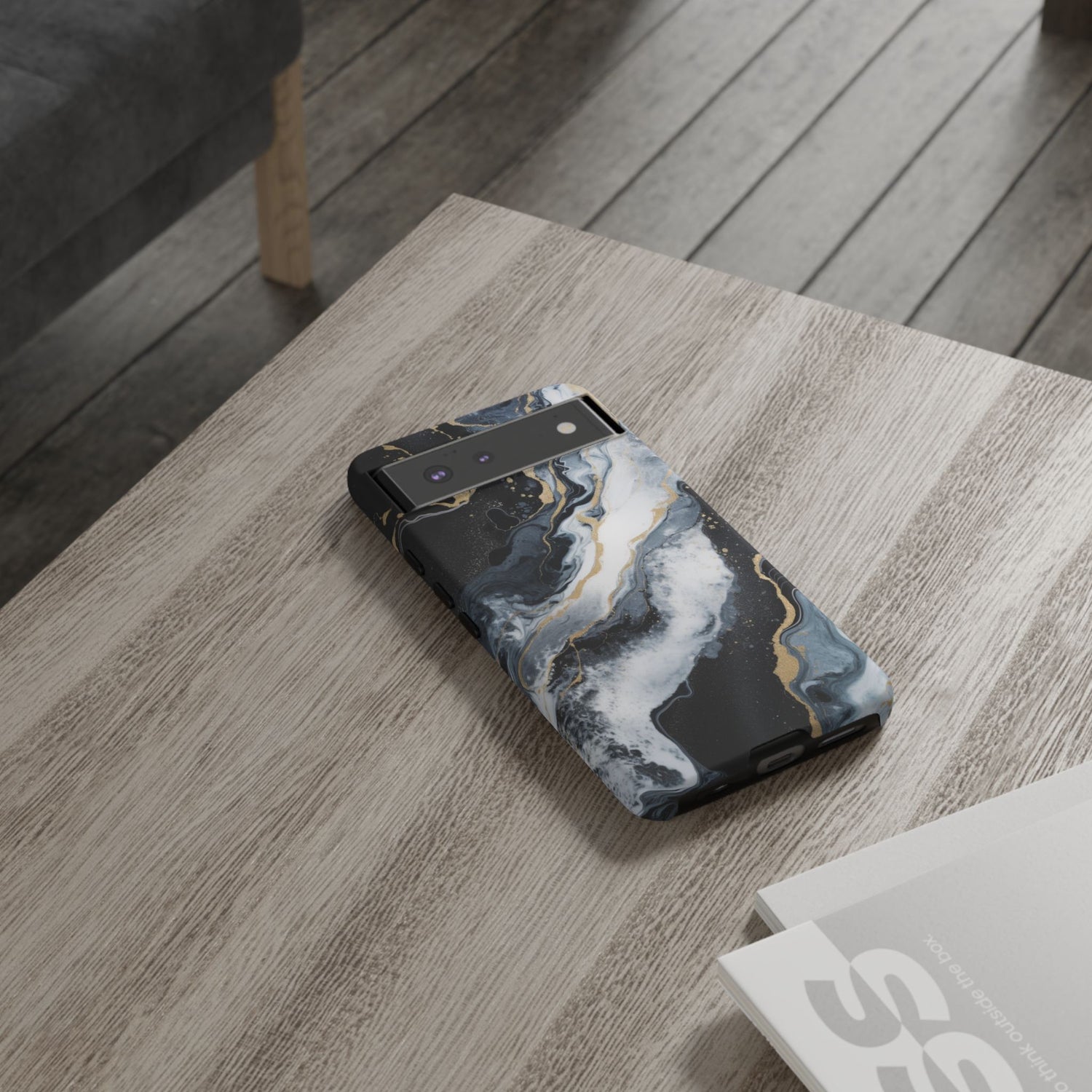 Celestial Marble Phone Case - Black & Gold Swirl Design