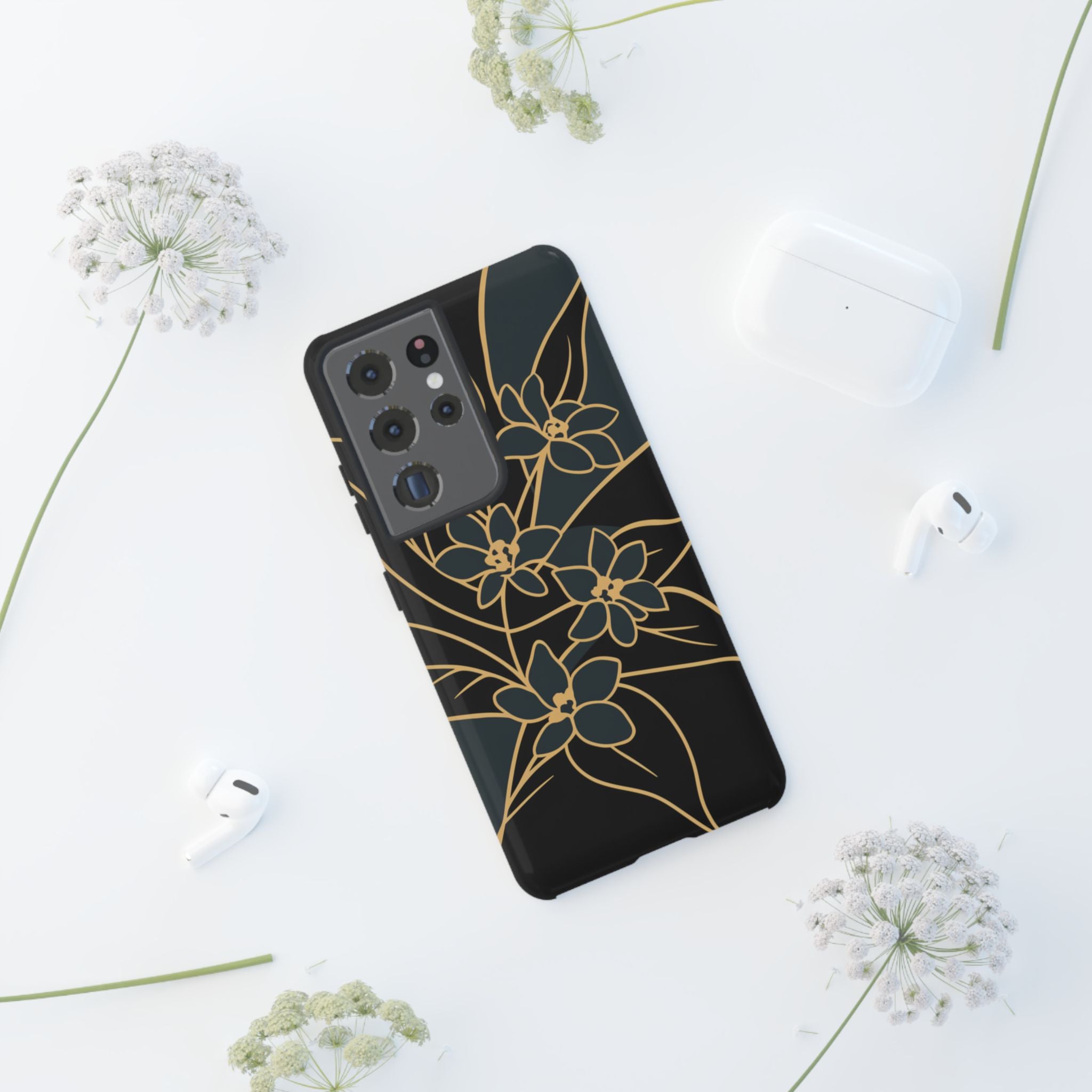 Golden Bloom - Elegant Floral Line Art Phone Case