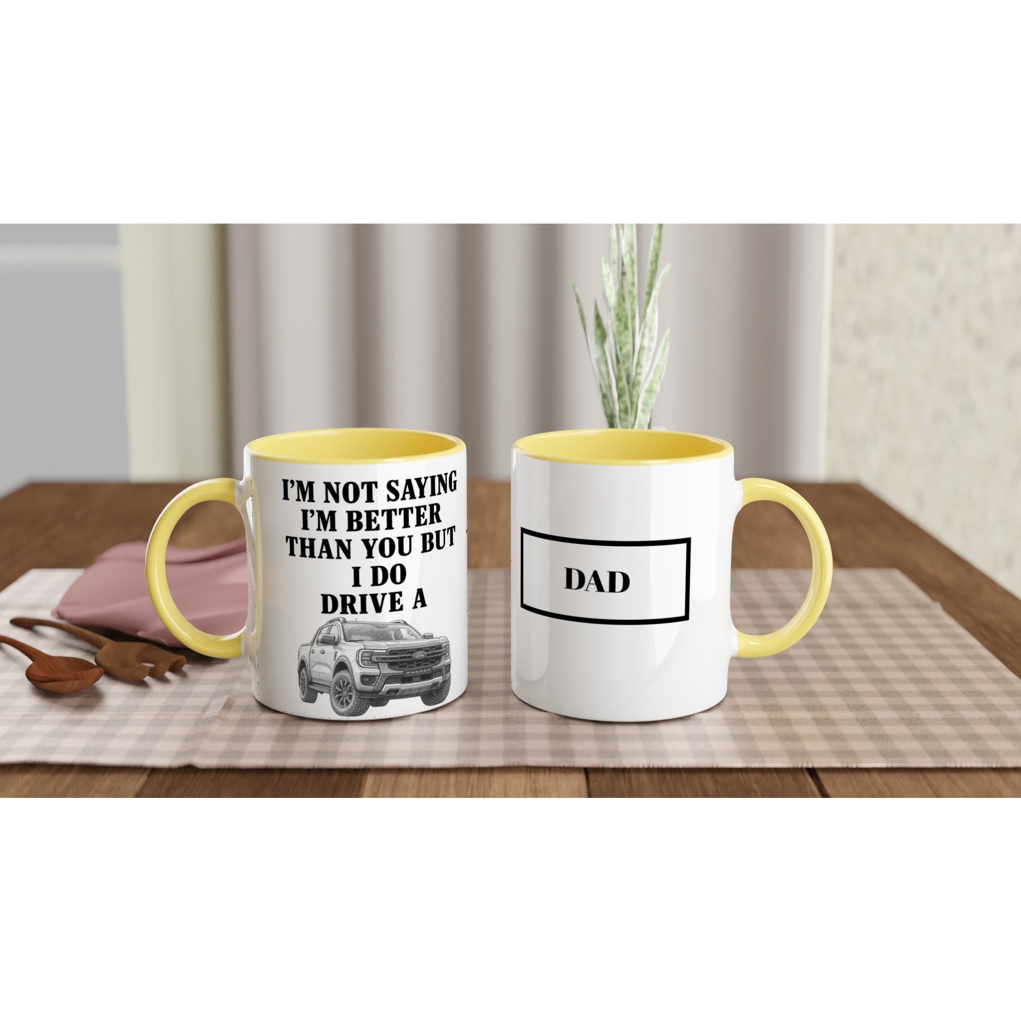 Personalized Ford Ranger Wildtrak Mug - Unique Car Lover Dad Gift | 11oz Ceramic Cup Ceramic Yellow