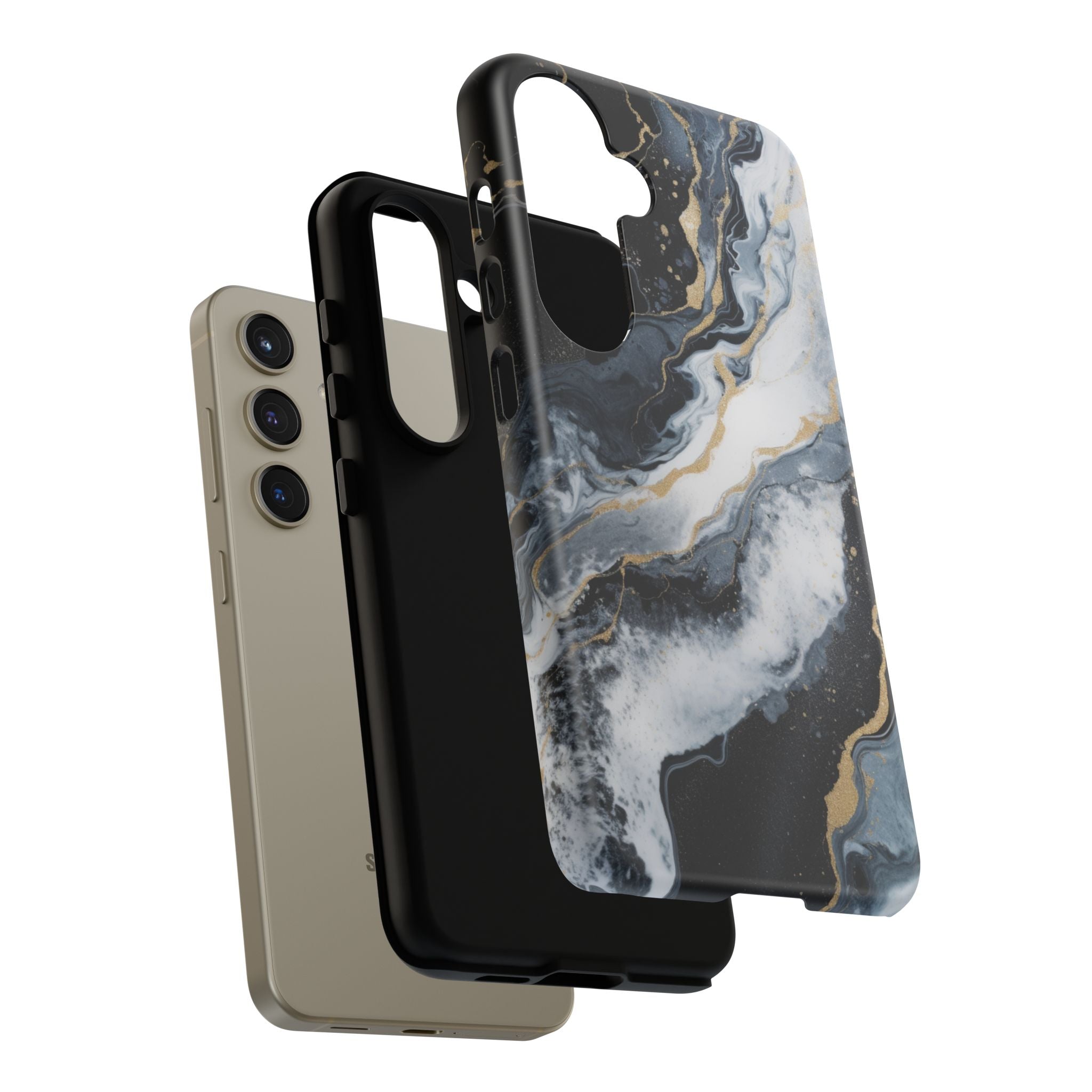 Celestial Marble Phone Case - Black & Gold Swirl Design