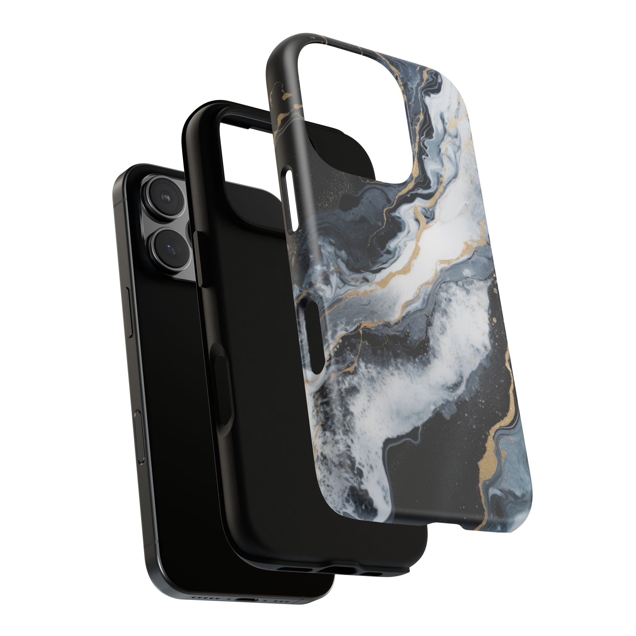 Celestial Marble Phone Case - Black & Gold Swirl Design