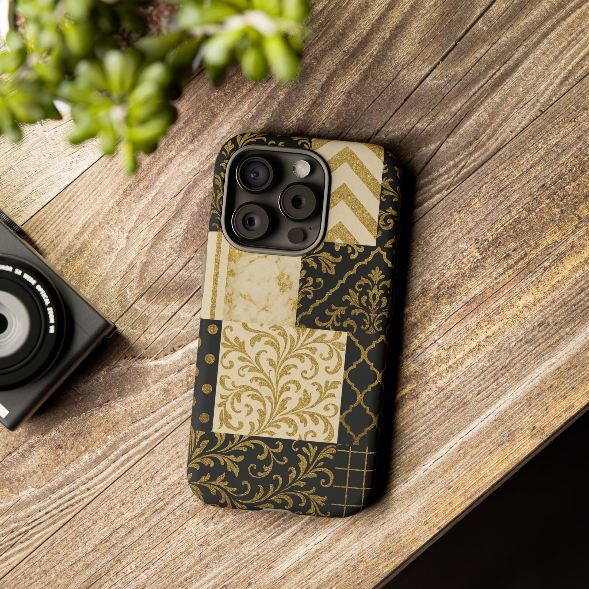 Phone Case, Luxury Black and Gold Festive Design for Christmas Gift, Holiday Decor, Tough Cases, Winter Celebration, Elegant iPhone Cover