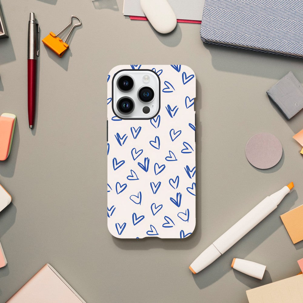 Blue Hearts Phone Case - Cute Minimalist Pattern for iPhone & Samsung | Romantic Design Protection