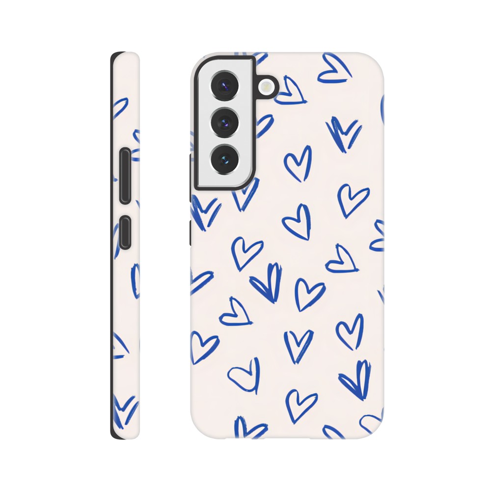 Blue Hearts Phone Case - Cute Minimalist Pattern for iPhone & Samsung | Romantic Design Protection Galaxy S22