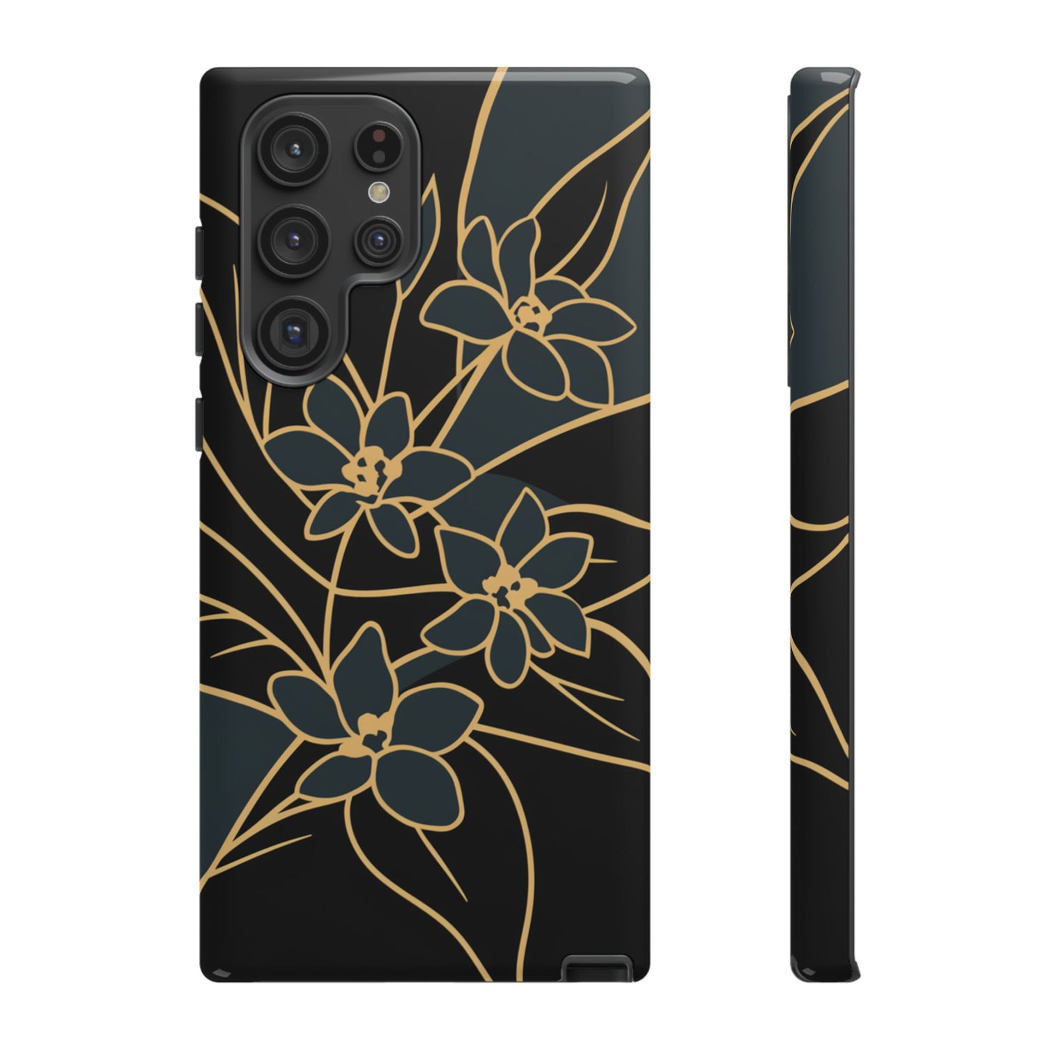 Golden Bloom - Elegant Floral Line Art Phone Case Samsung Galaxy S22 Ultra Glossy