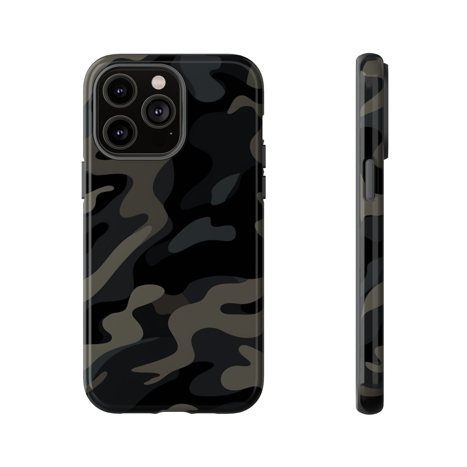 Black Camouflage Phone Case for iPhone, Samsung and Google Pixel iPhone 14 Pro Max Glossy