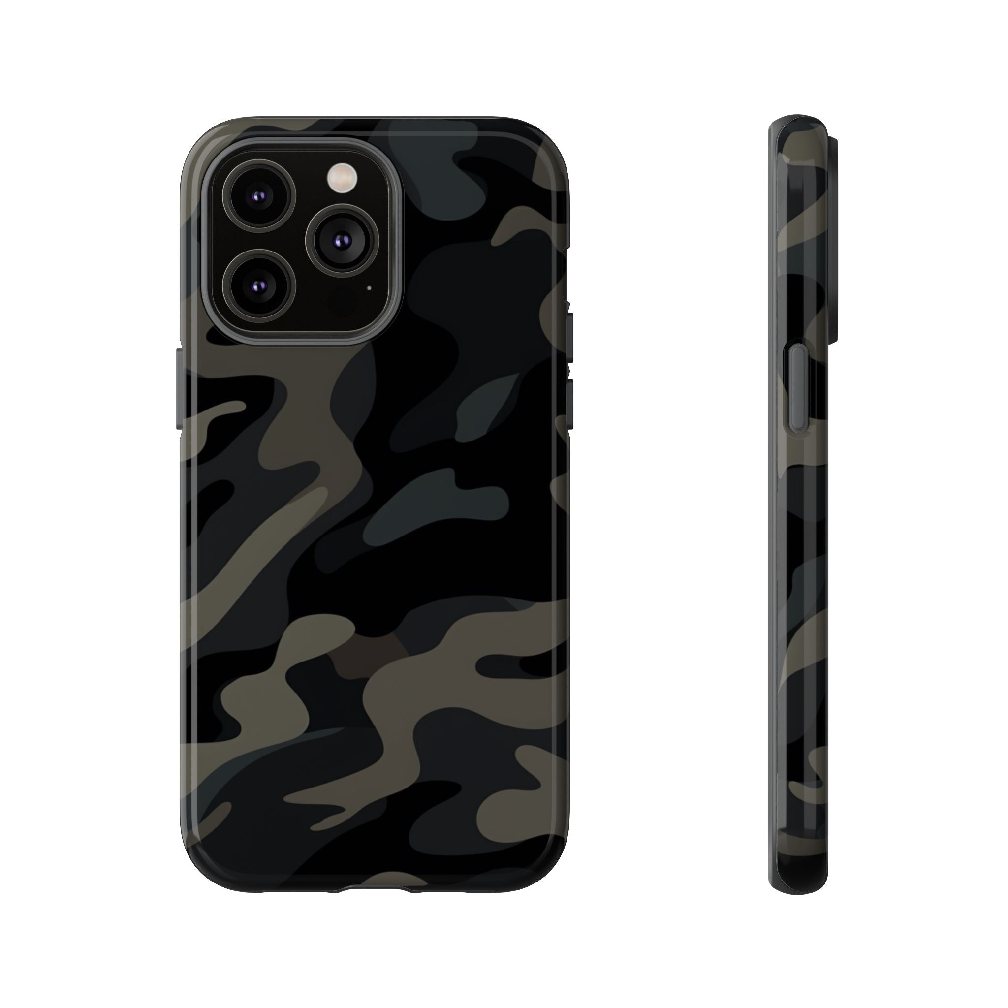 Black Camouflage Phone Case for iPhone, Samsung and Google Pixel iPhone 14 Pro Max Glossy