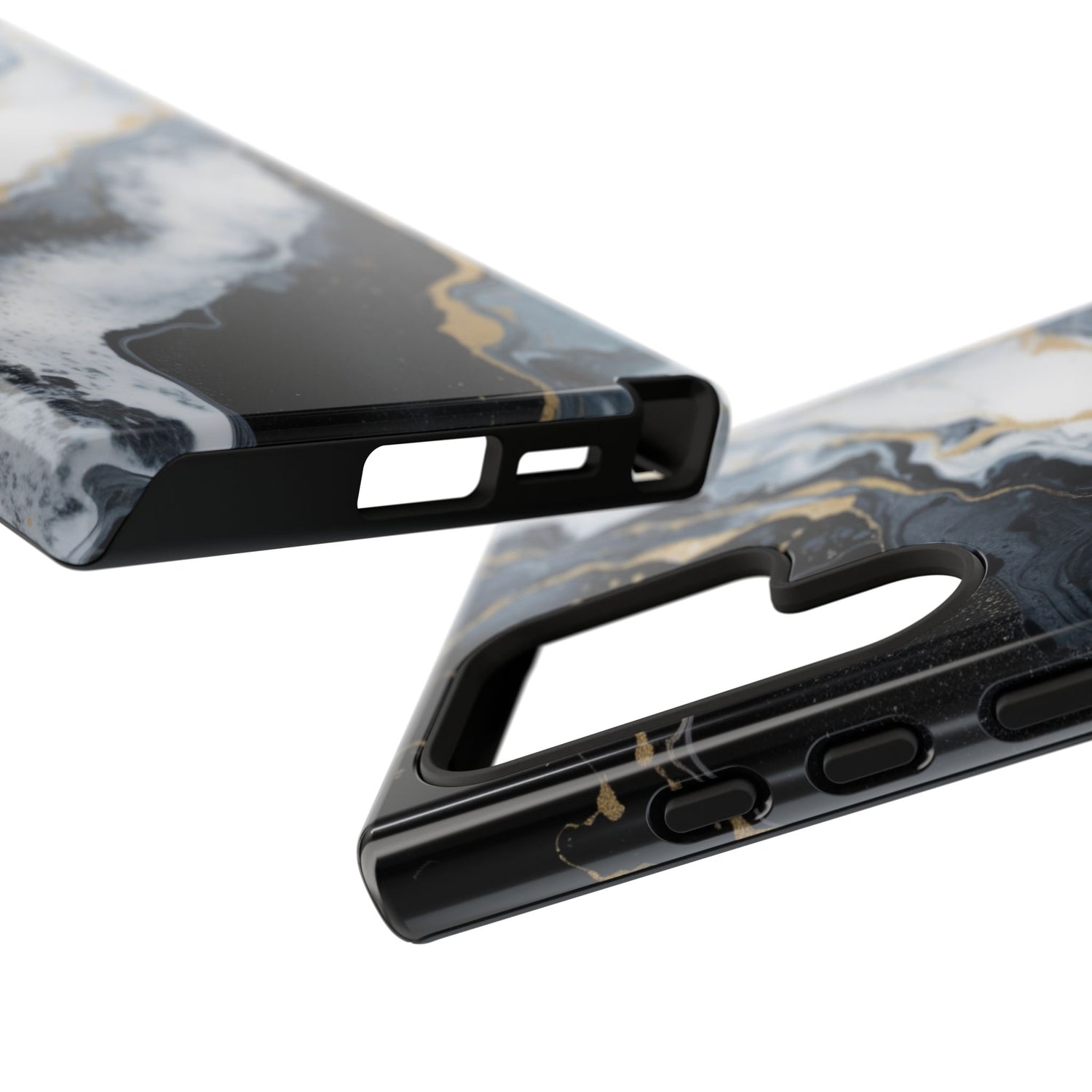 Celestial Marble Phone Case - Black & Gold Swirl Design