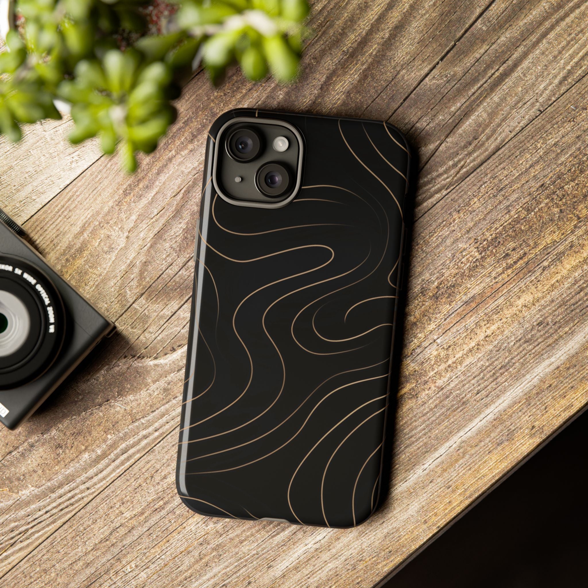 Noir Topograph - Black Minimalist Line Art Phone Case