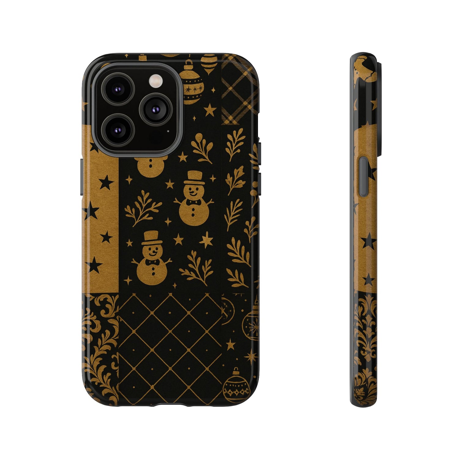 Black Festive Phone Case | Christmas Gift | Holiday Decor | Snowman Design | Tough Cases | Winter Celebration iPhone 14 Pro Max Glossy